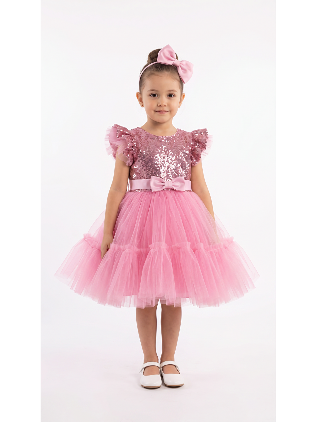 Pembe Pullu  Fırfırlı  Kız Çocuk Elbise