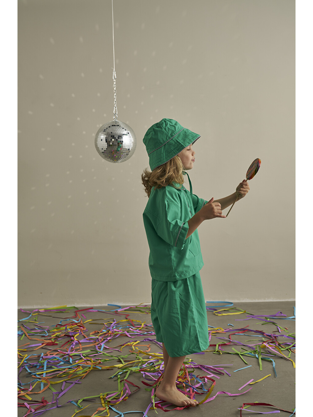 Yeşil Candy Summer Biyeli Şapkalı Poplin Takım-6