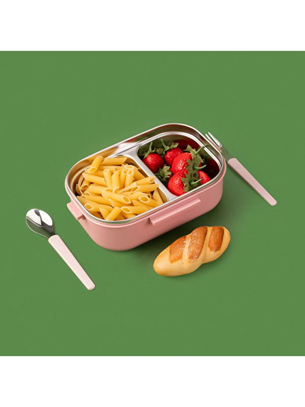 Tantioni Dikdörtgen Çatal ve Kaşıklı Yemek Taşıma Kabı - Pembe - 850 ml-2