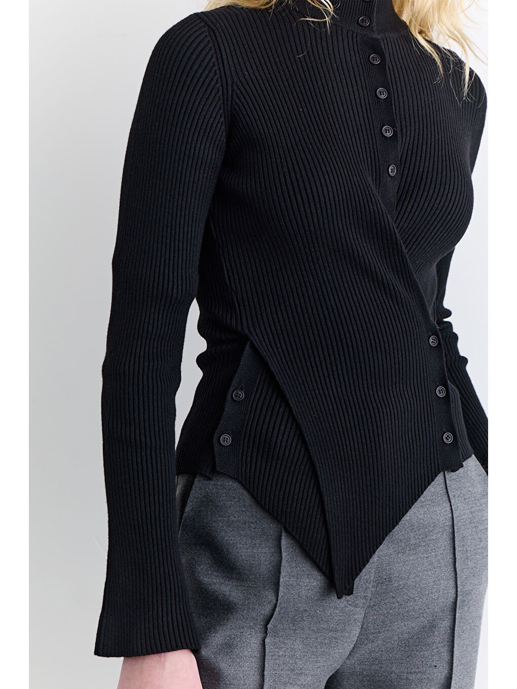 Çapraz Kapamalı Hırka Siyah-3