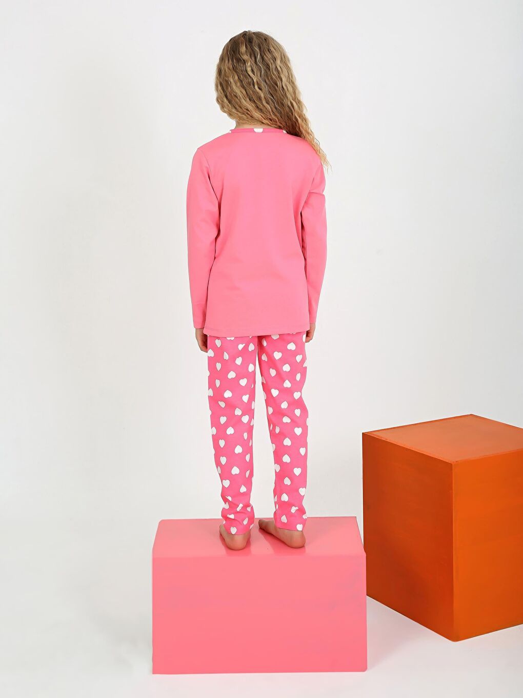 Pembe Kız Çocuk Uzun Kollu %100 Pamuklu Düğme Detaylı Pijama Takımı Je T'aime-3