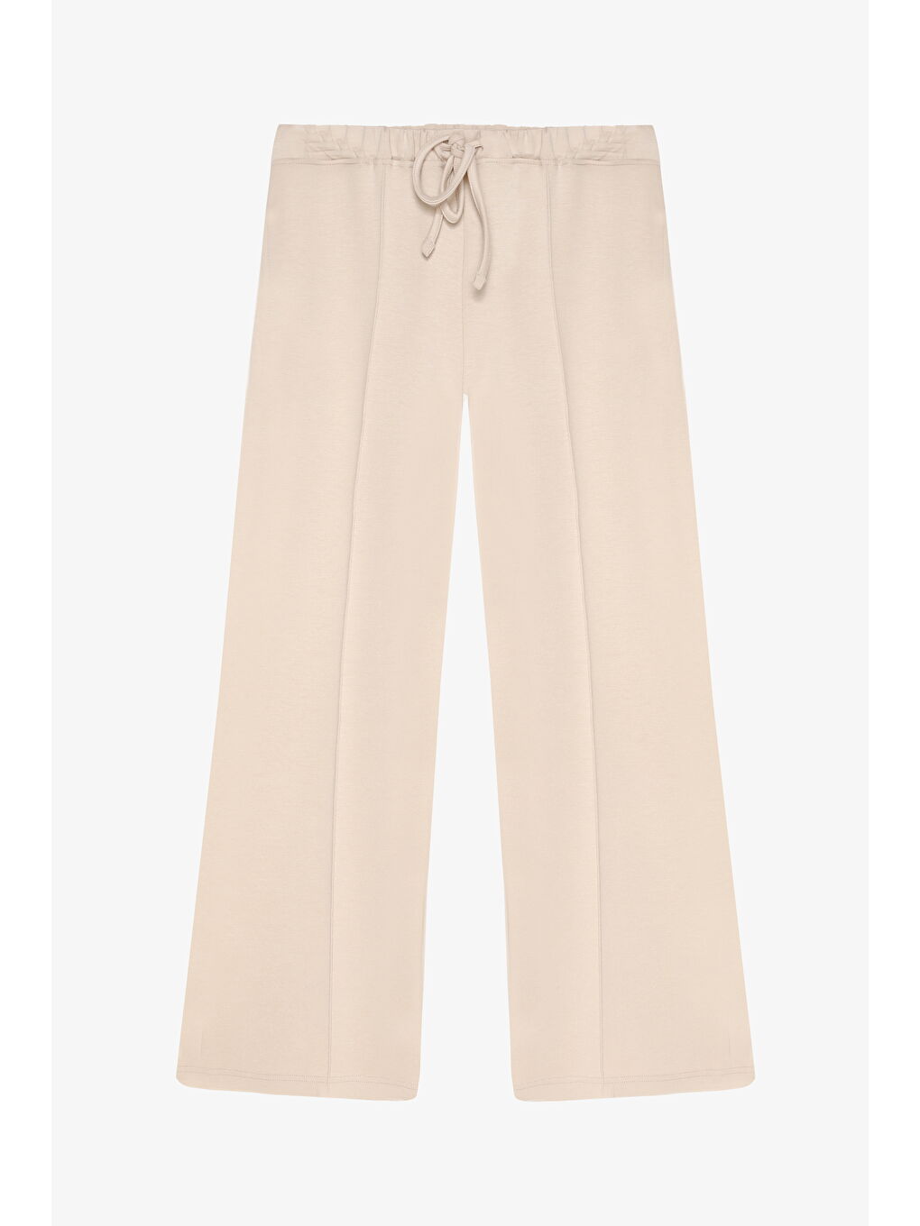 Dikiş Detaylı Yumuşak Dokulu Bol Paça Pantolon Bej-1