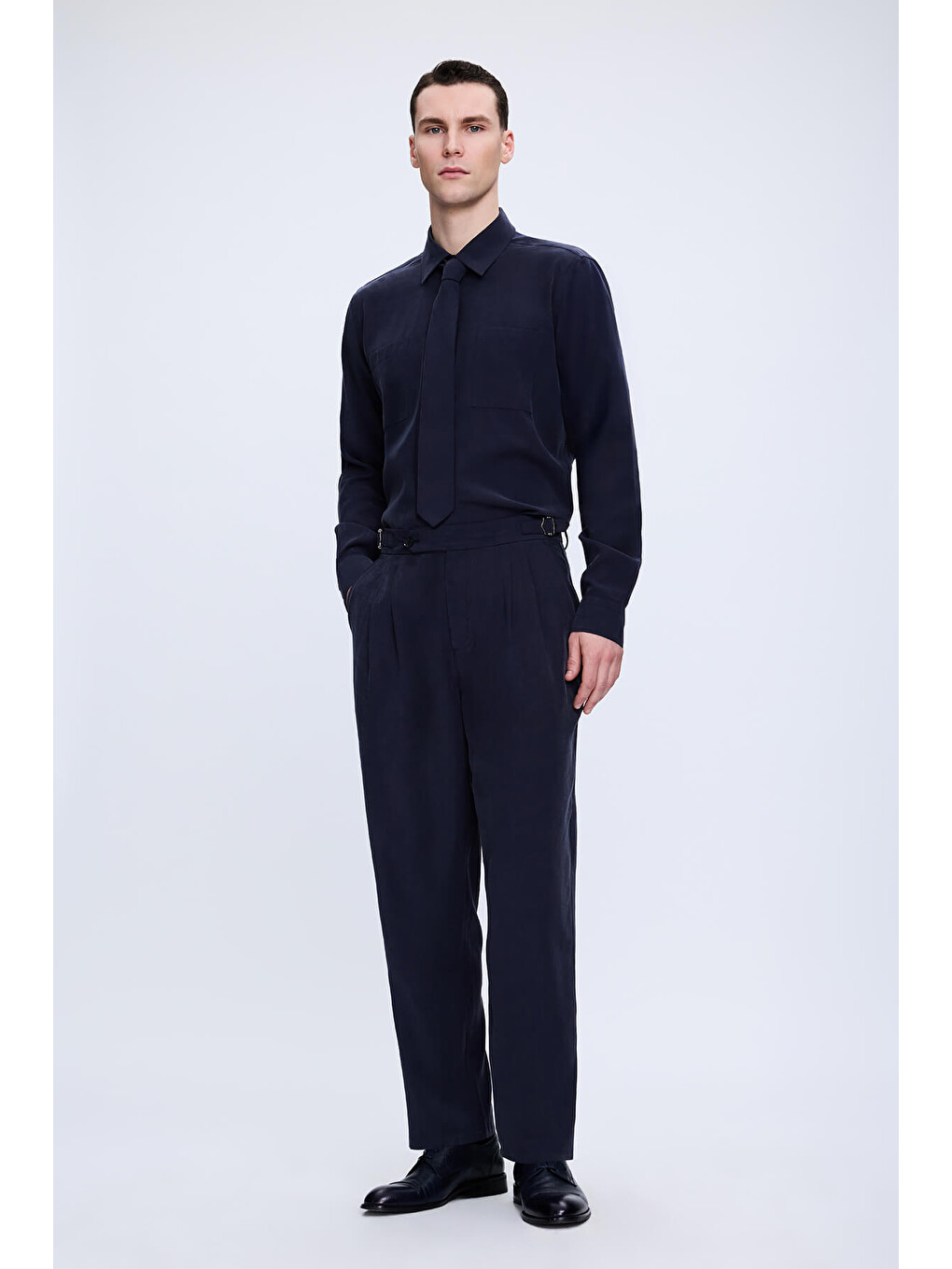 Lacivert Slim Fit Slim Yaka Pamuklu Uzun Kollu Gömlek-1