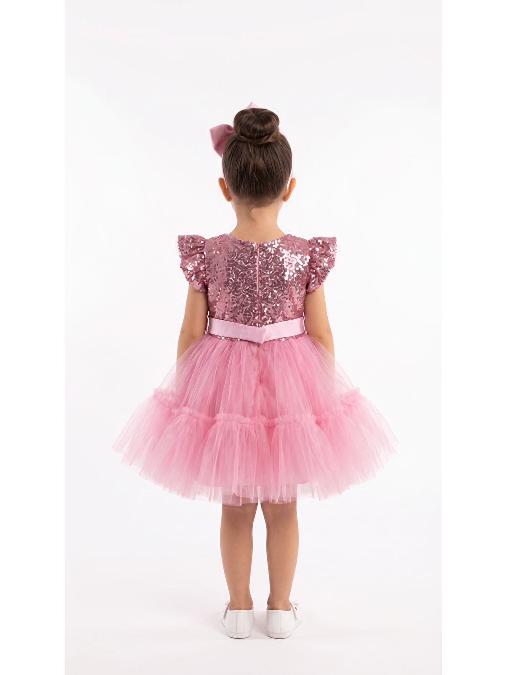 Pembe Pullu  Fırfırlı  Kız Çocuk Elbise-3