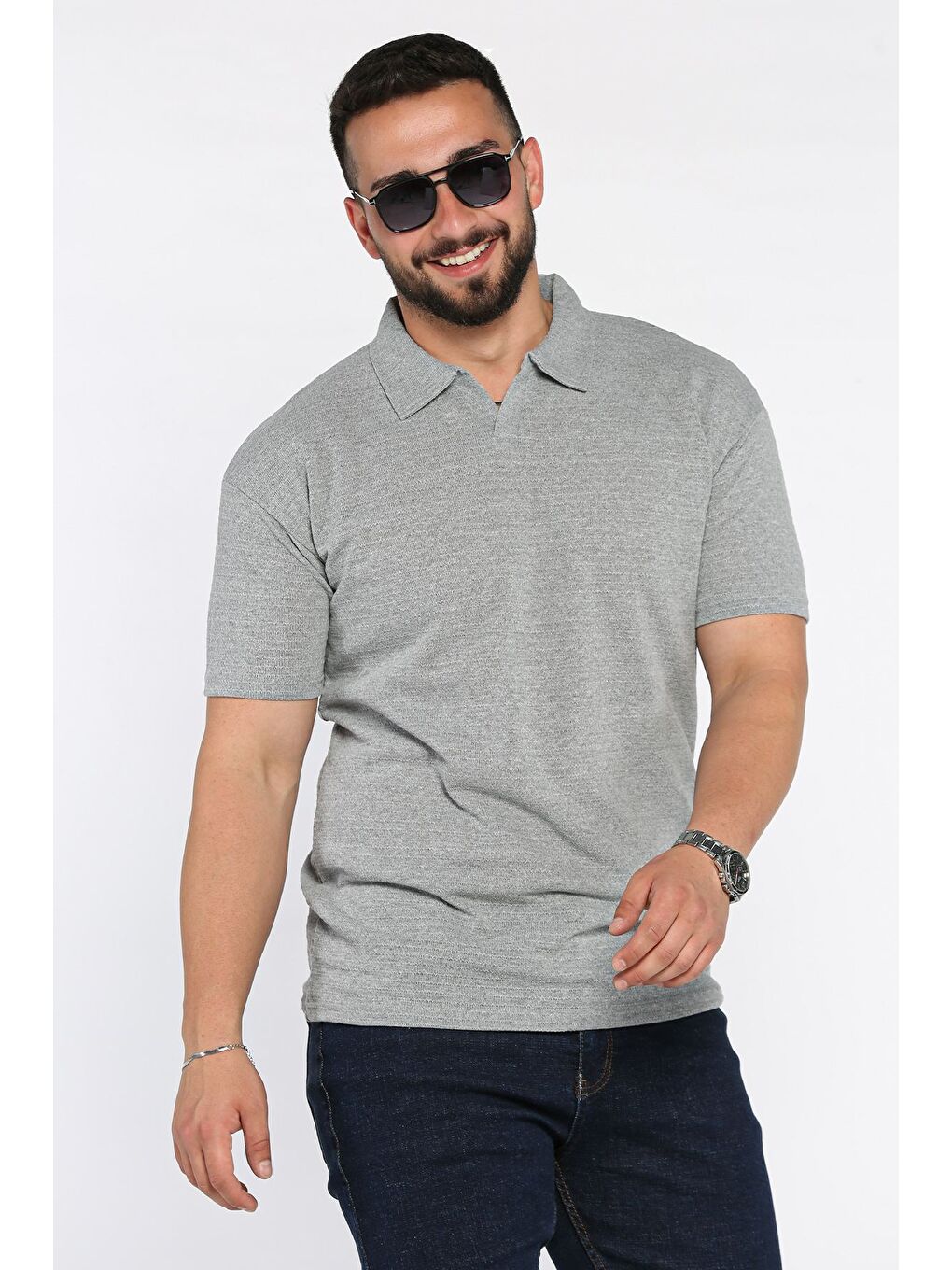 Gri Erkek Polo Yaka Tişört-1