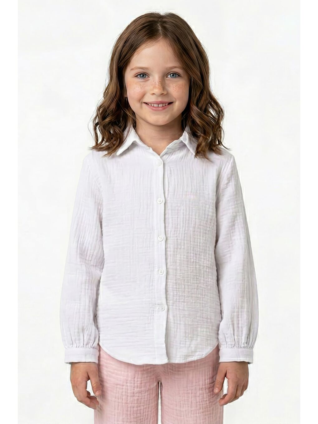 Beyaz %100 Pamuk Müslin Kumaş Kız Çocuk Gömlek