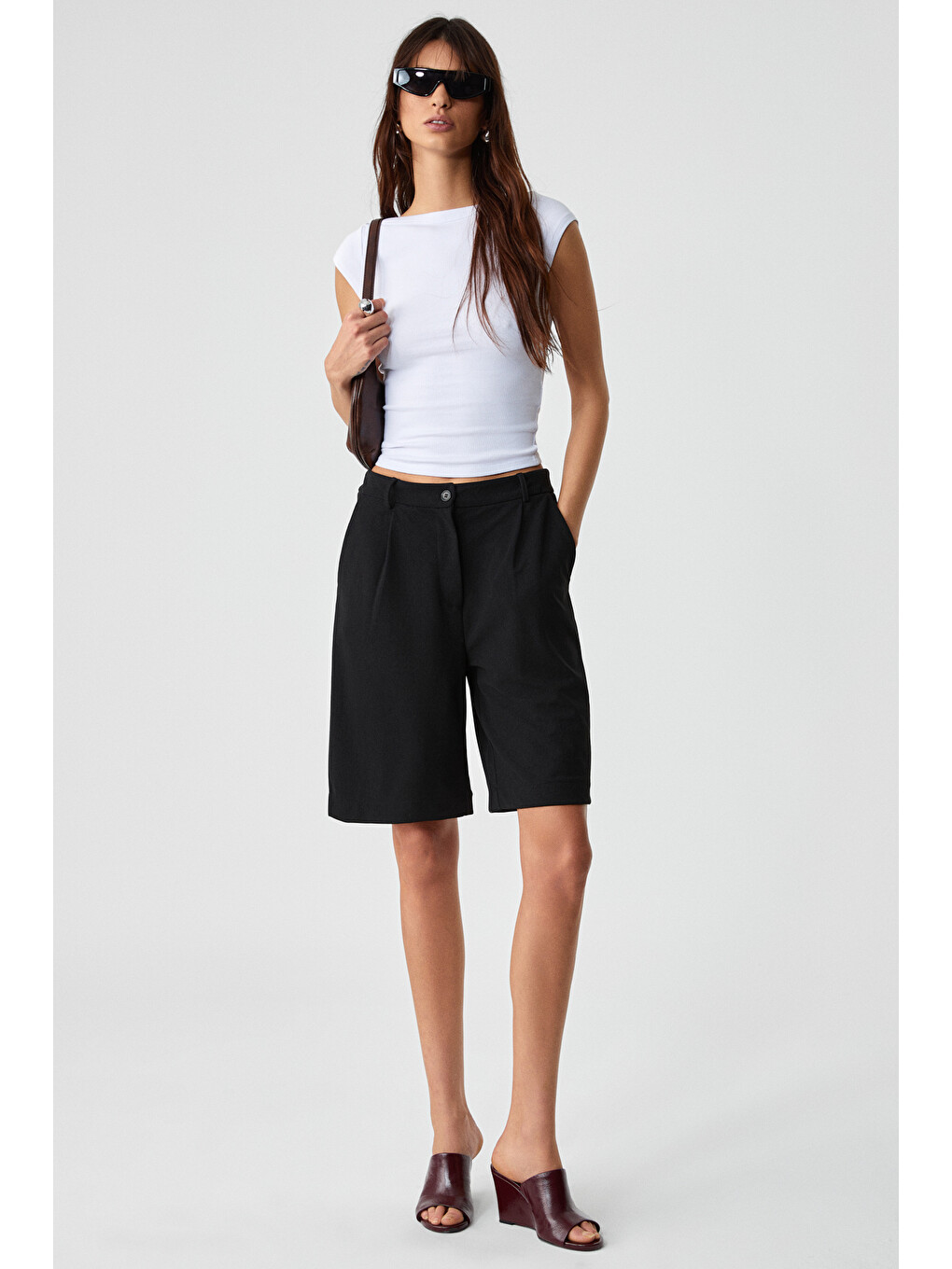 Beyaz NOEMI Kadın Balerin Yaka Kısa Kol Slim Fit Ribanalı BEYAZ Bluz-1