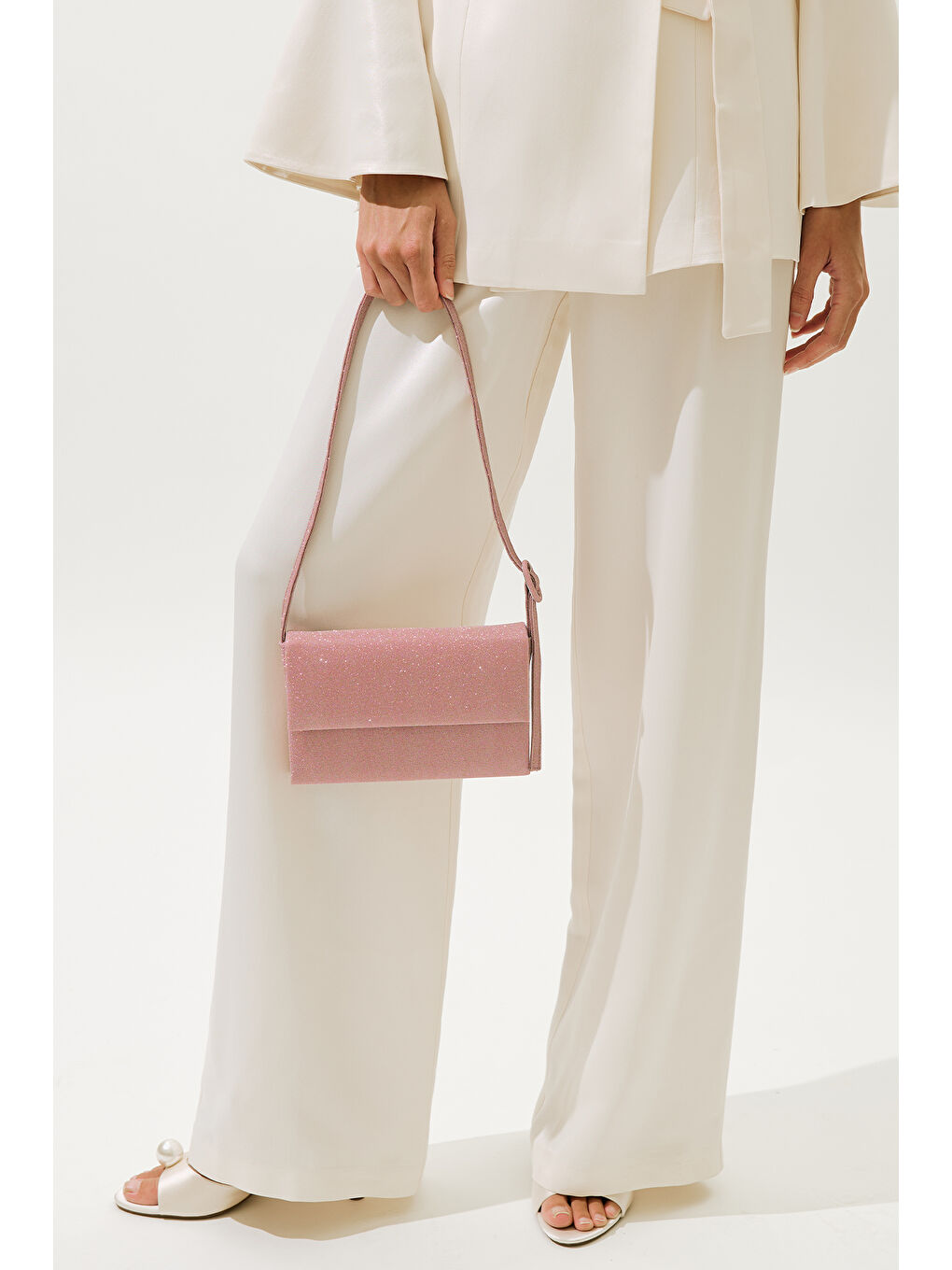 Pembe Işıltılı Kapaklı Abiye Çanta Pudra-1