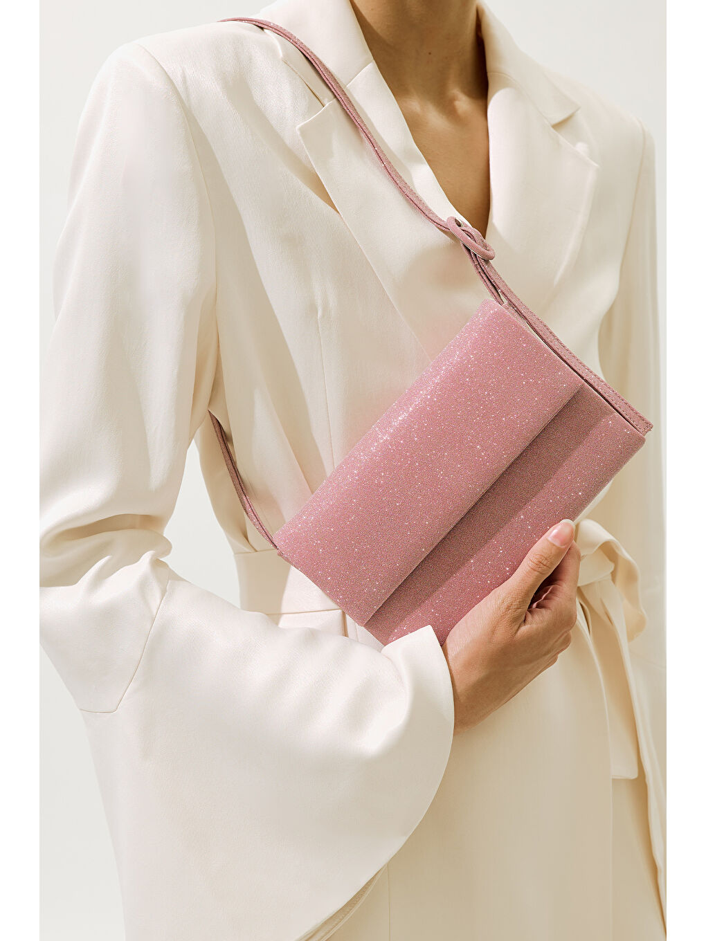 Pembe Işıltılı Kapaklı Abiye Çanta Pudra-2