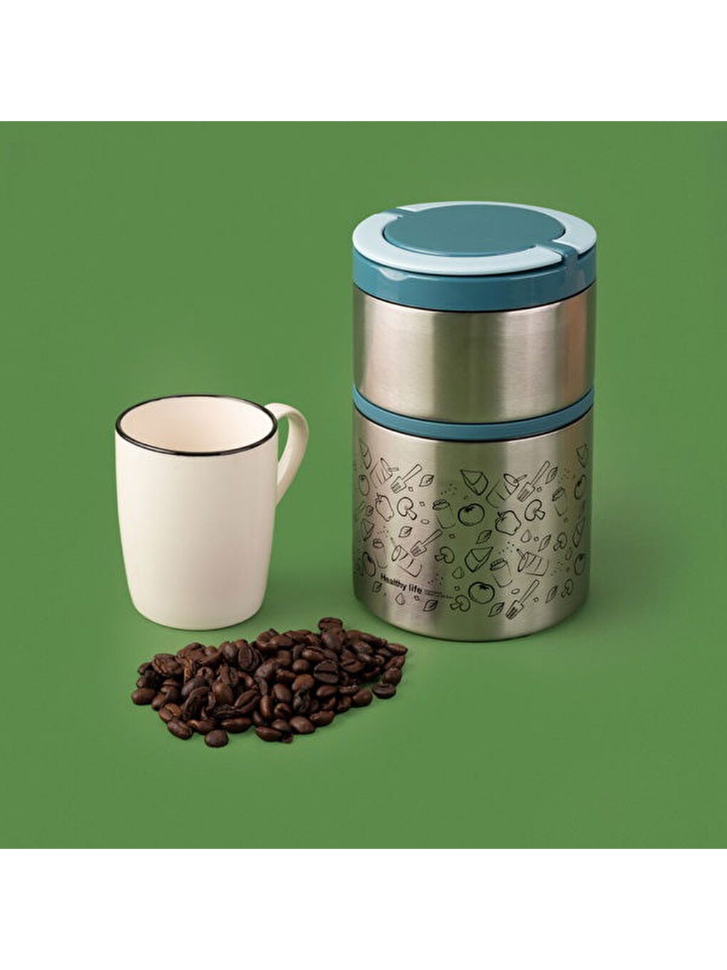 Gri Tantioni 2 Katlı Yemek Termosu - 930 ml-1