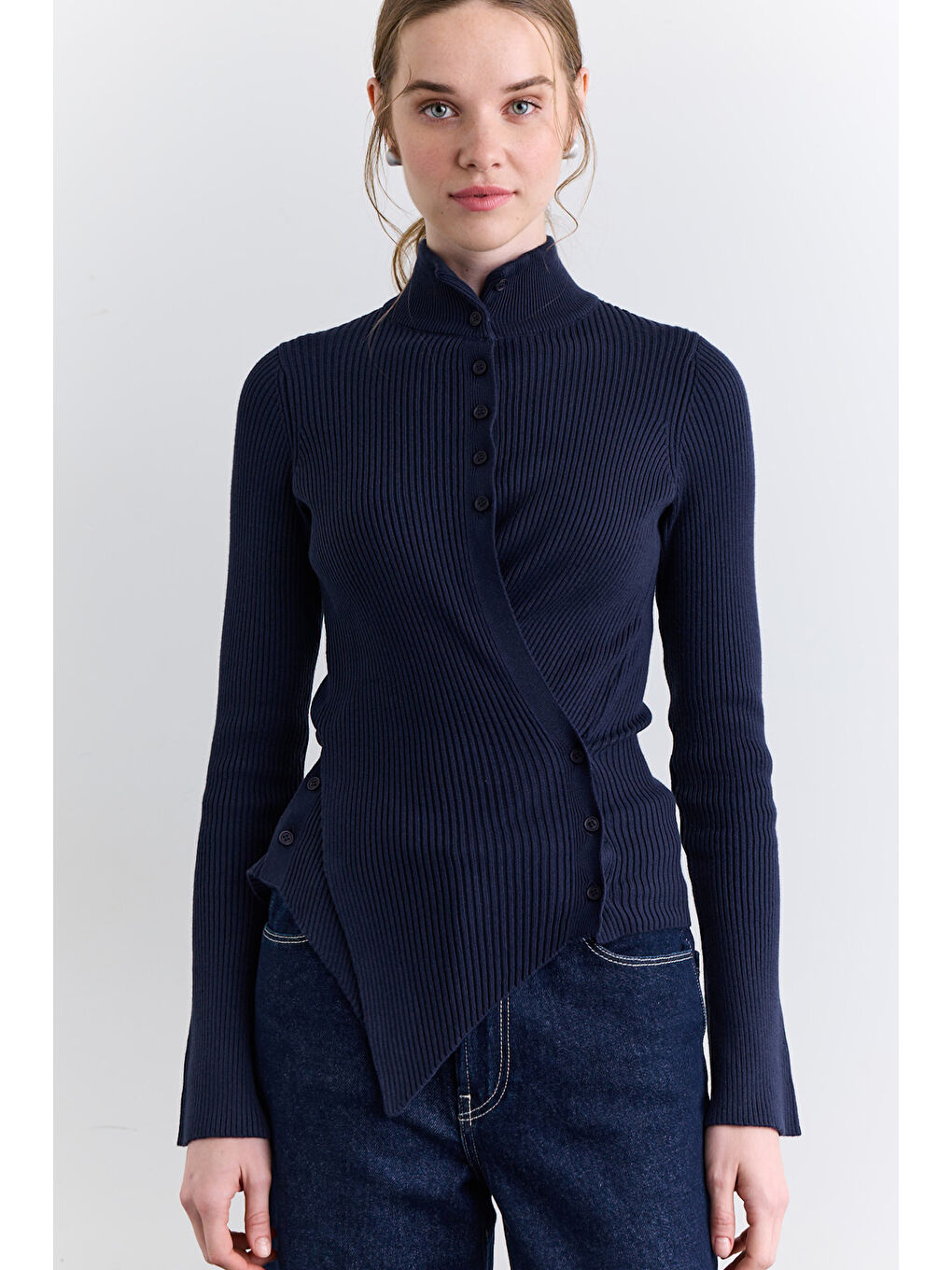 Çapraz Kapamalı Hırka Lacivert-3