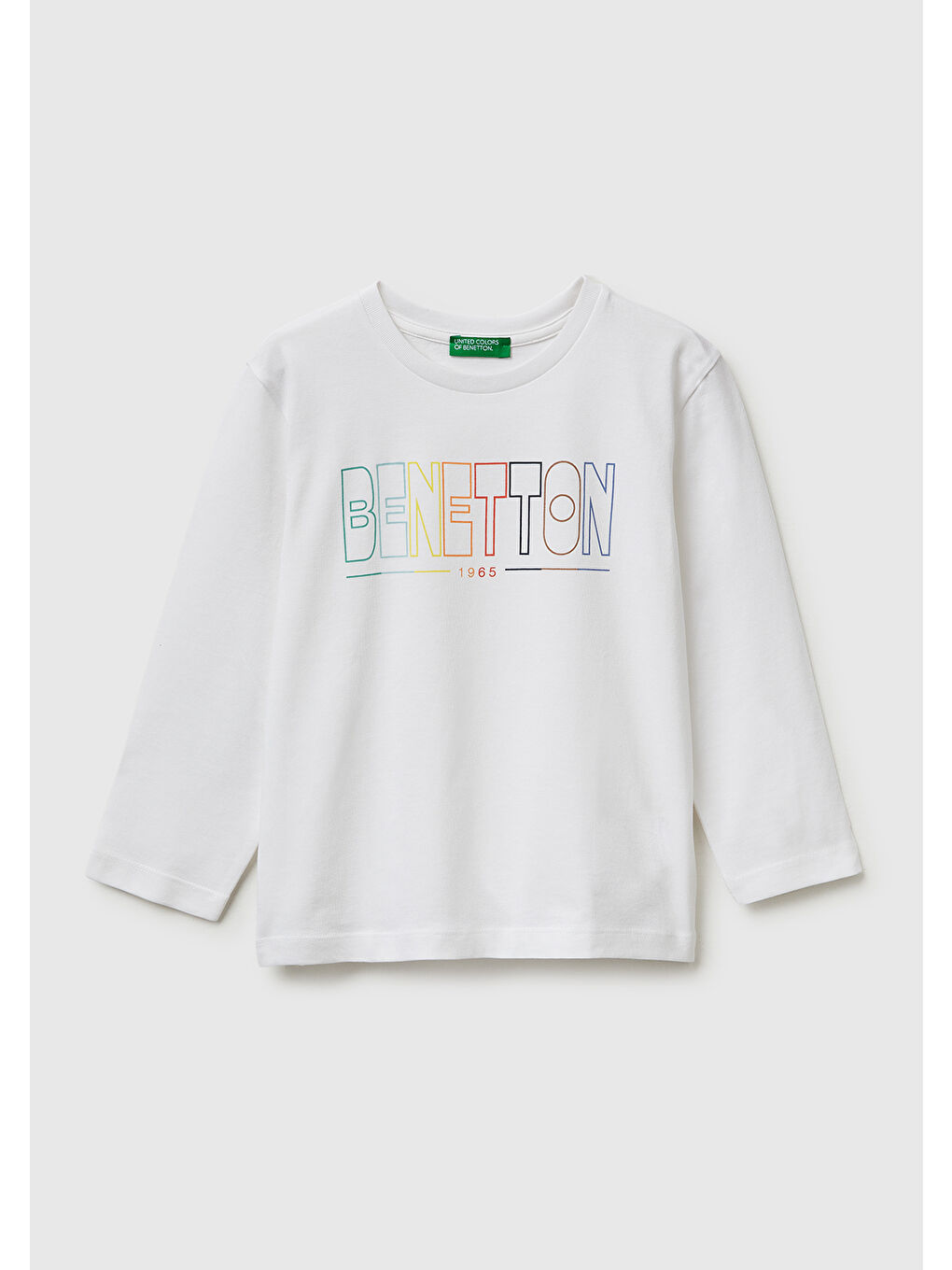 Erkek Çocuk Beyaz Önü Logo Baskılı Yuvarlak Yaka Uzun Kollu T-Shirt