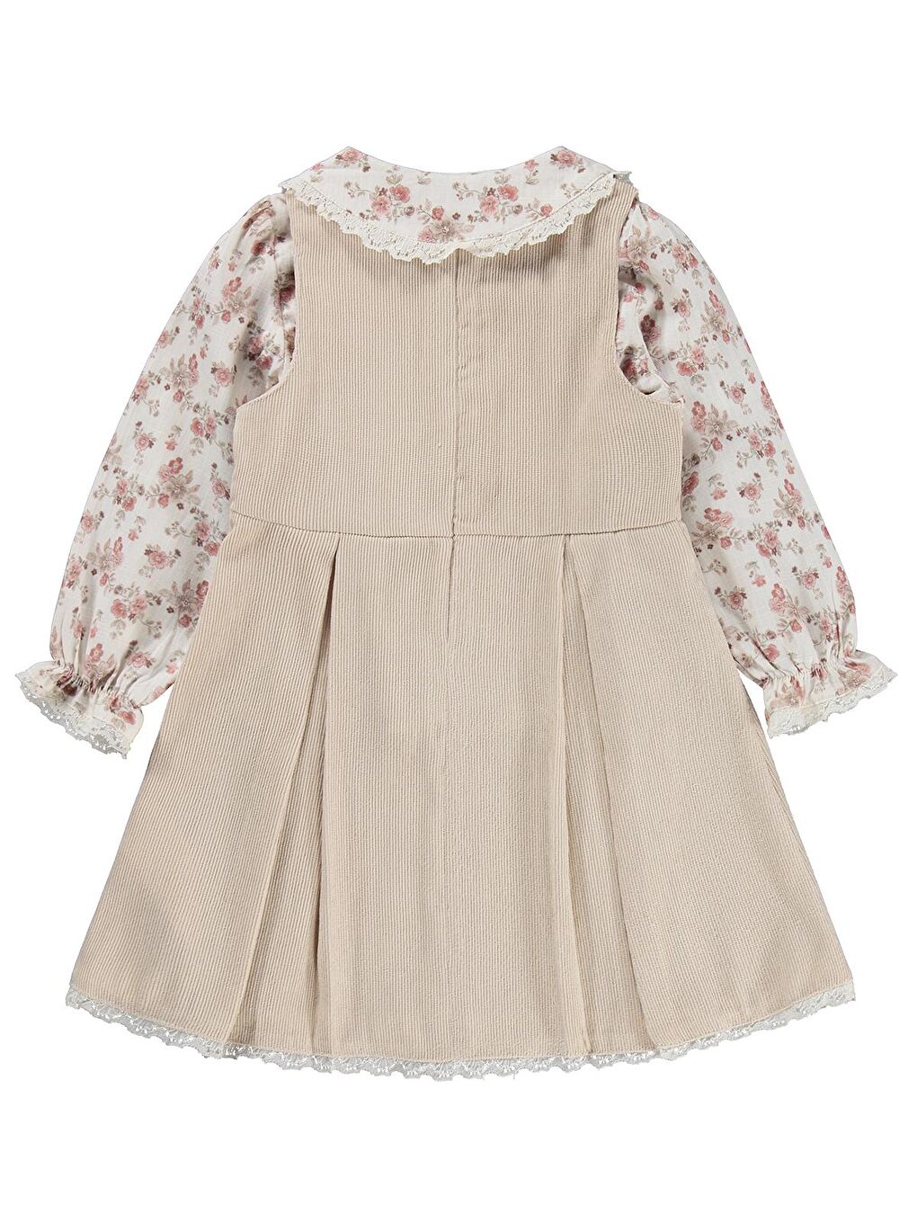 Civil Girls Çiçek Gömlekli 2 Li 2-5 Yaş Elbise - Bej 5-6 Yaş-1