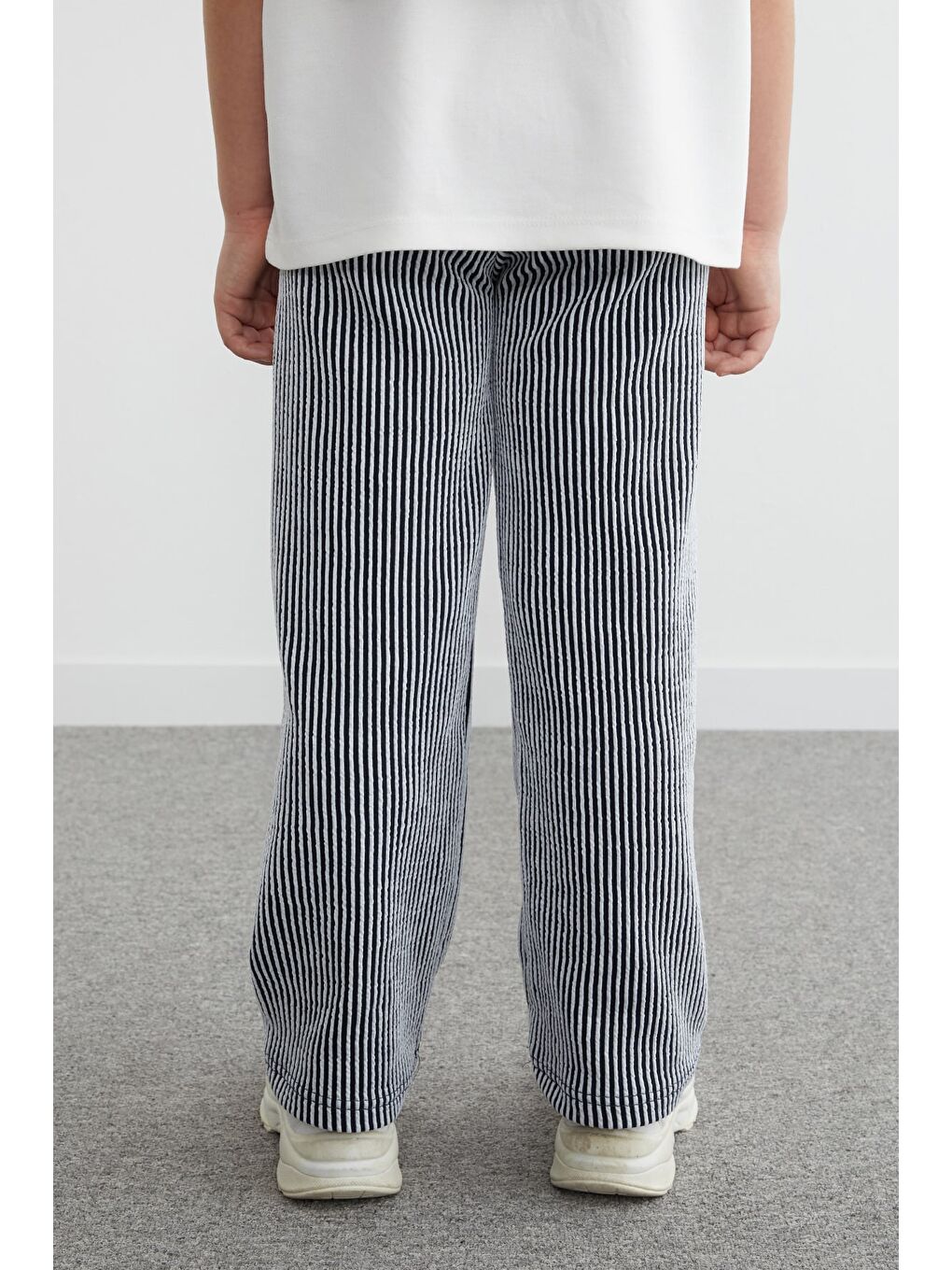 Lacivert Beli Lastikli Çizgili Palazzo Kız Çocuk Pantolon-4
