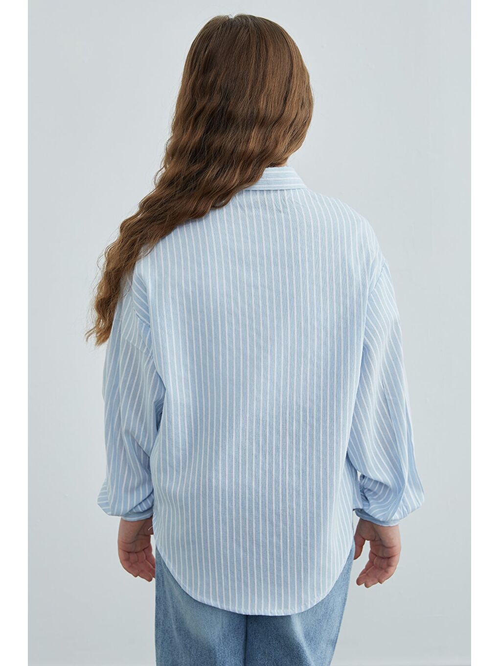 Mavi Çizgili Salaş Kız Çocuk Gömlek-2