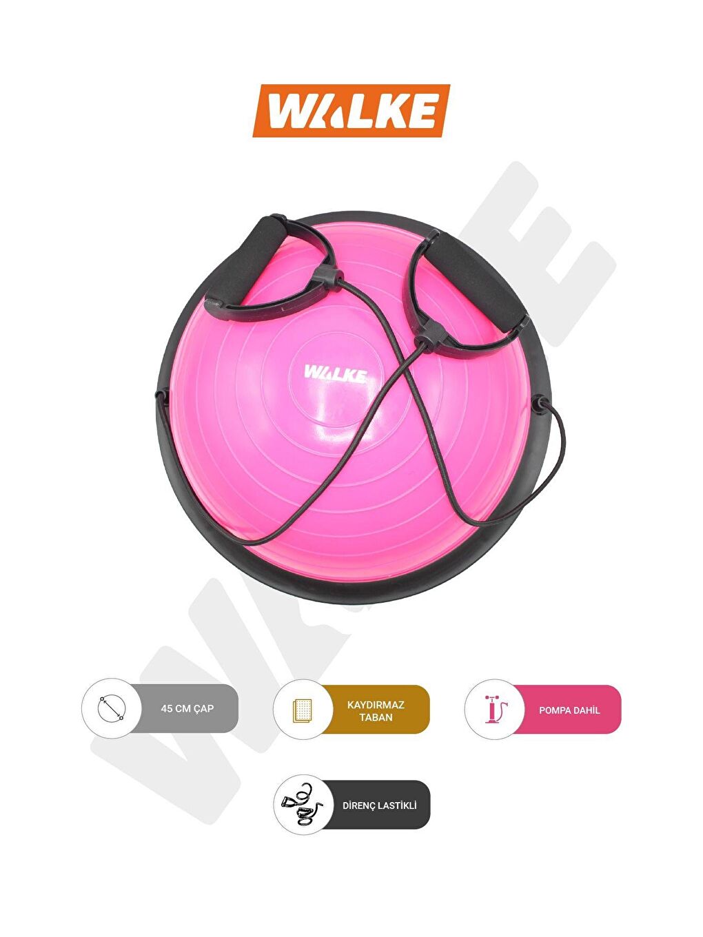 Renksiz 45 Cm Bosu Ball Yarim Denge Topu Pilates Aleti Direnc Lastikli Pompa Dahildir-1