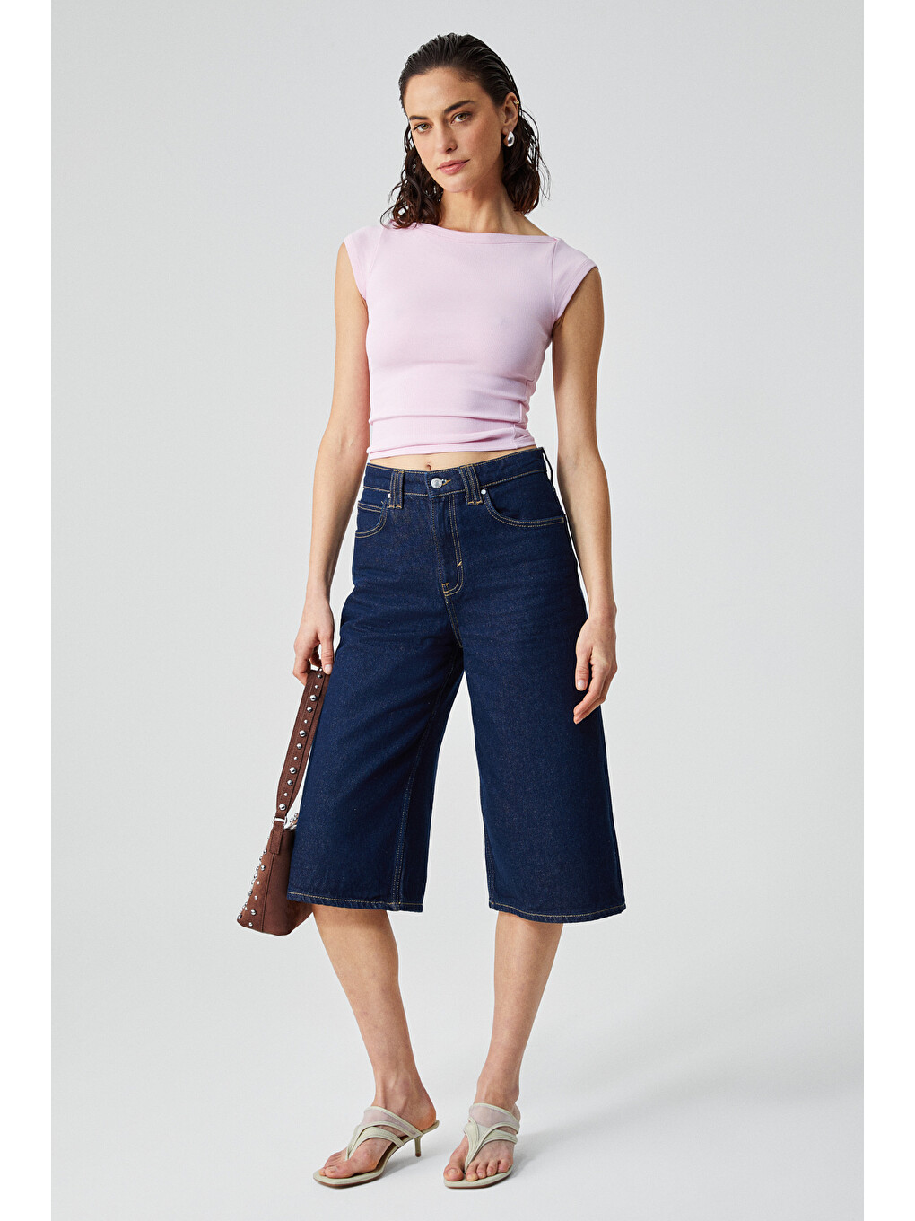 Pembe NOEMI Kadın Balerin Yaka Kısa Kol Slim Fit Ribanalı PEMBE Bluz-1