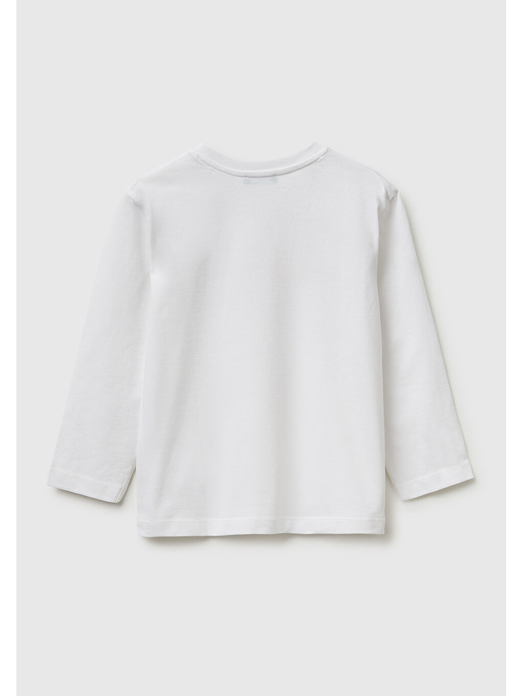 Erkek Çocuk Beyaz Önü Logo Baskılı Yuvarlak Yaka Uzun Kollu T-Shirt-1
