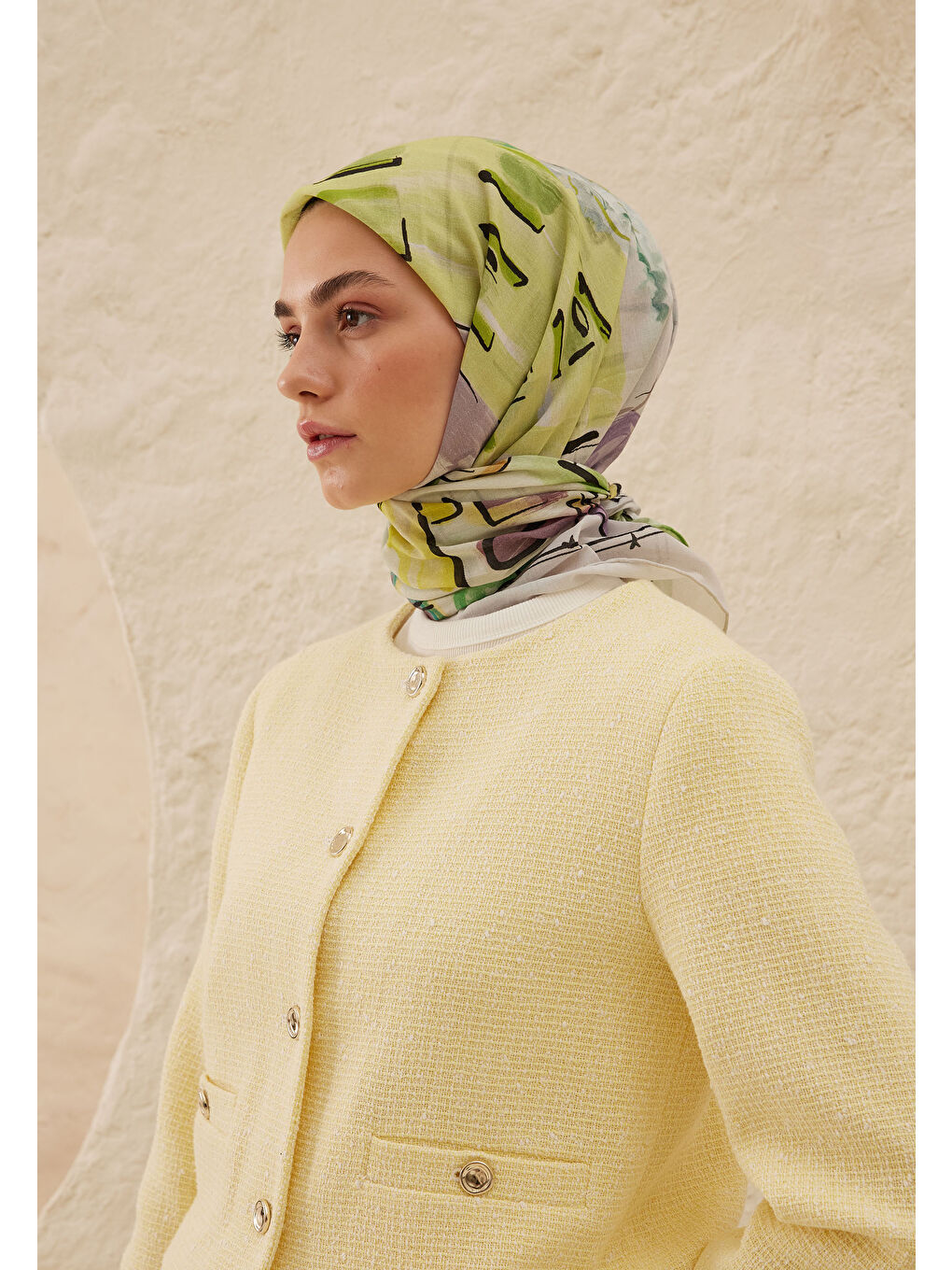 Amelie Desen Pamuk Vual Eşarp Yeşil-1