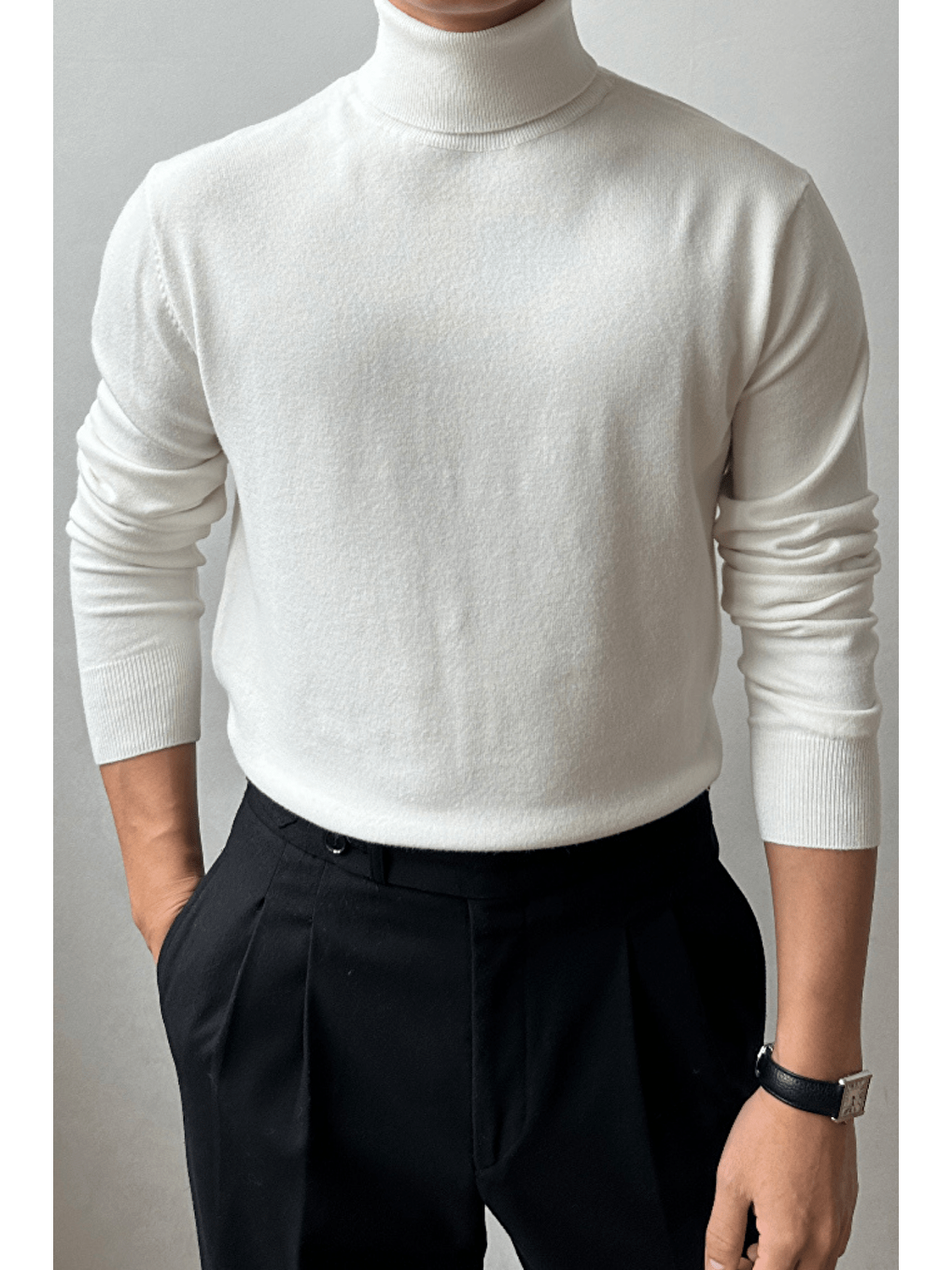 Beyaz Erkek Tam Balıkçı Slim Fit Triko Kazak-4