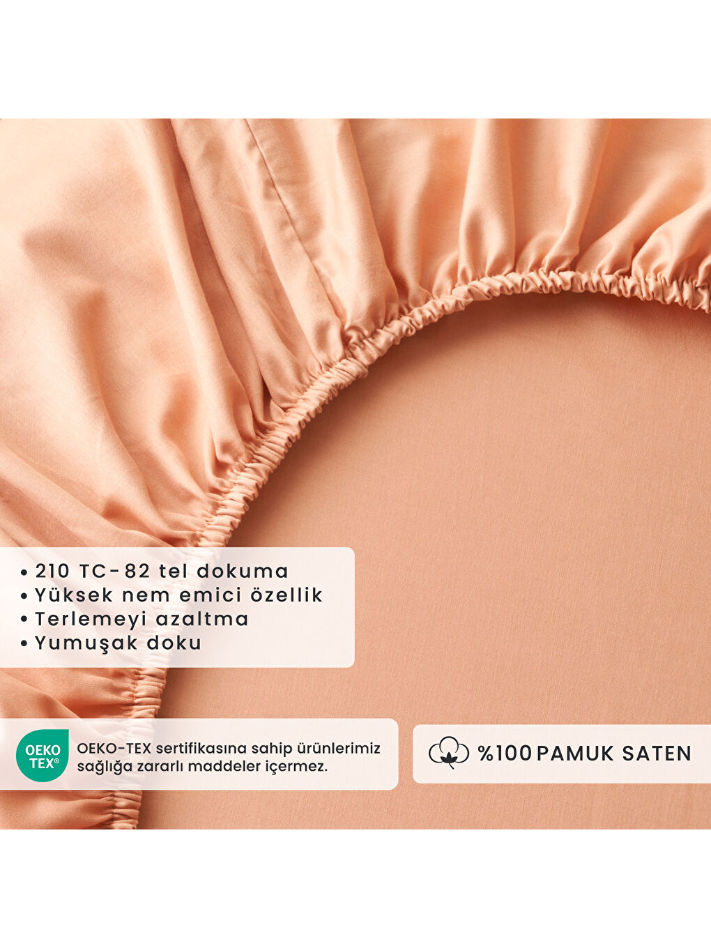 Pembe %100 Pamuk Saten Supreme Çift Kişilik Lastikli Çarşaf Somon (160x200x35 cm)-1
