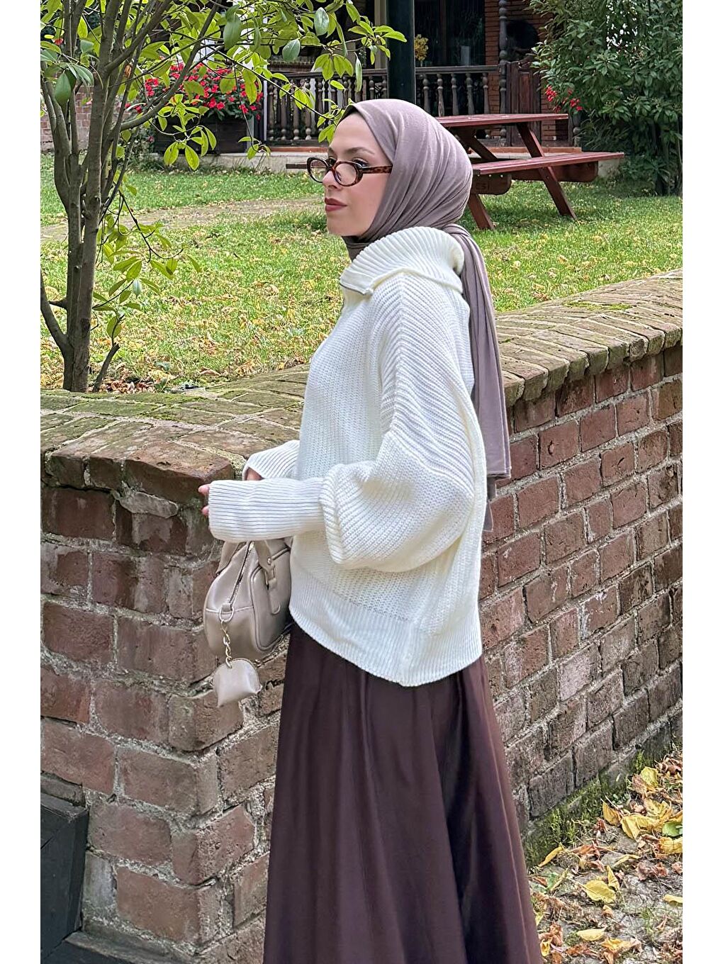 Ekru Fermuarlı Triko Hırka Krem-1