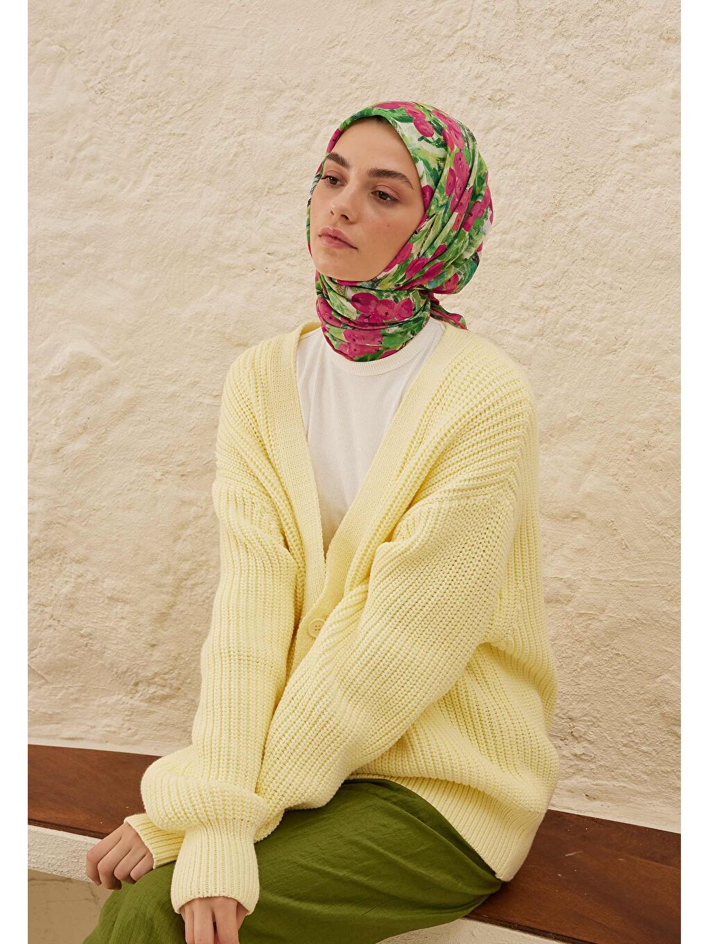 Peach Garden Desen Pamuk Vual Eşarp Pembe