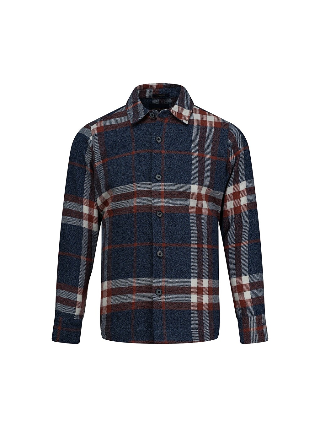 Lacivert Regular Fit Shacket Uzun Kollu Pamuklu Kareli Gömlek