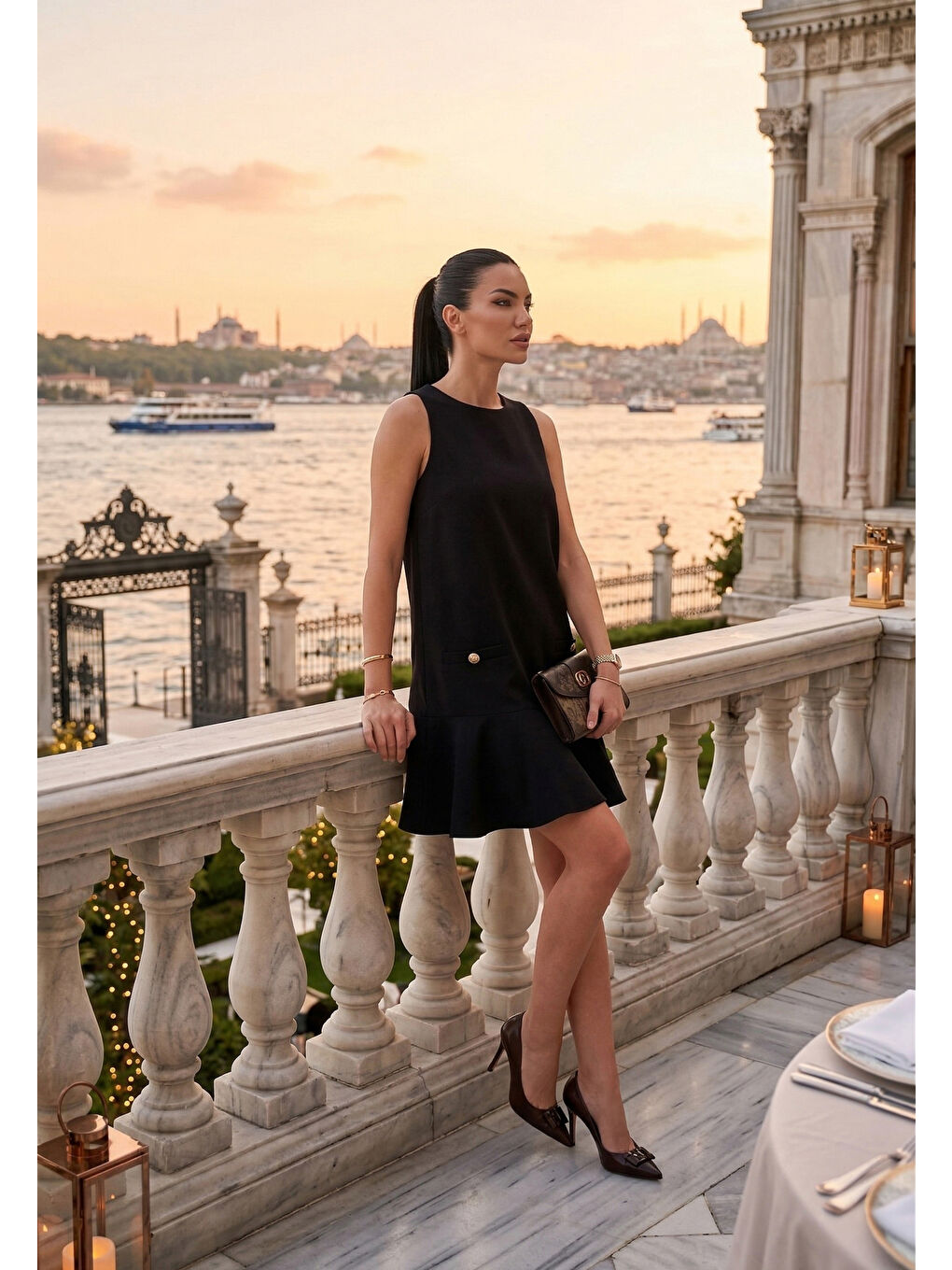 Siyah Kolsuz Mini Boy Cepli Elbise 6525734