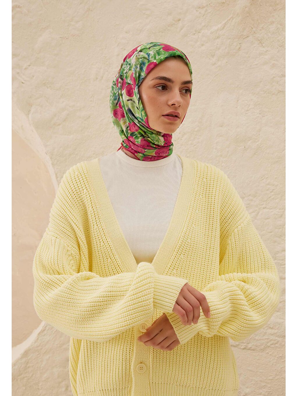 Peach Garden Desen Pamuk Vual Eşarp Pembe-1