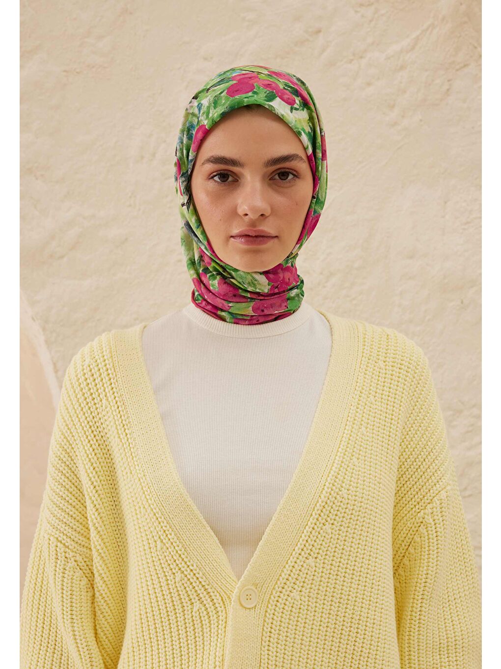 Peach Garden Desen Pamuk Vual Eşarp Pembe-2