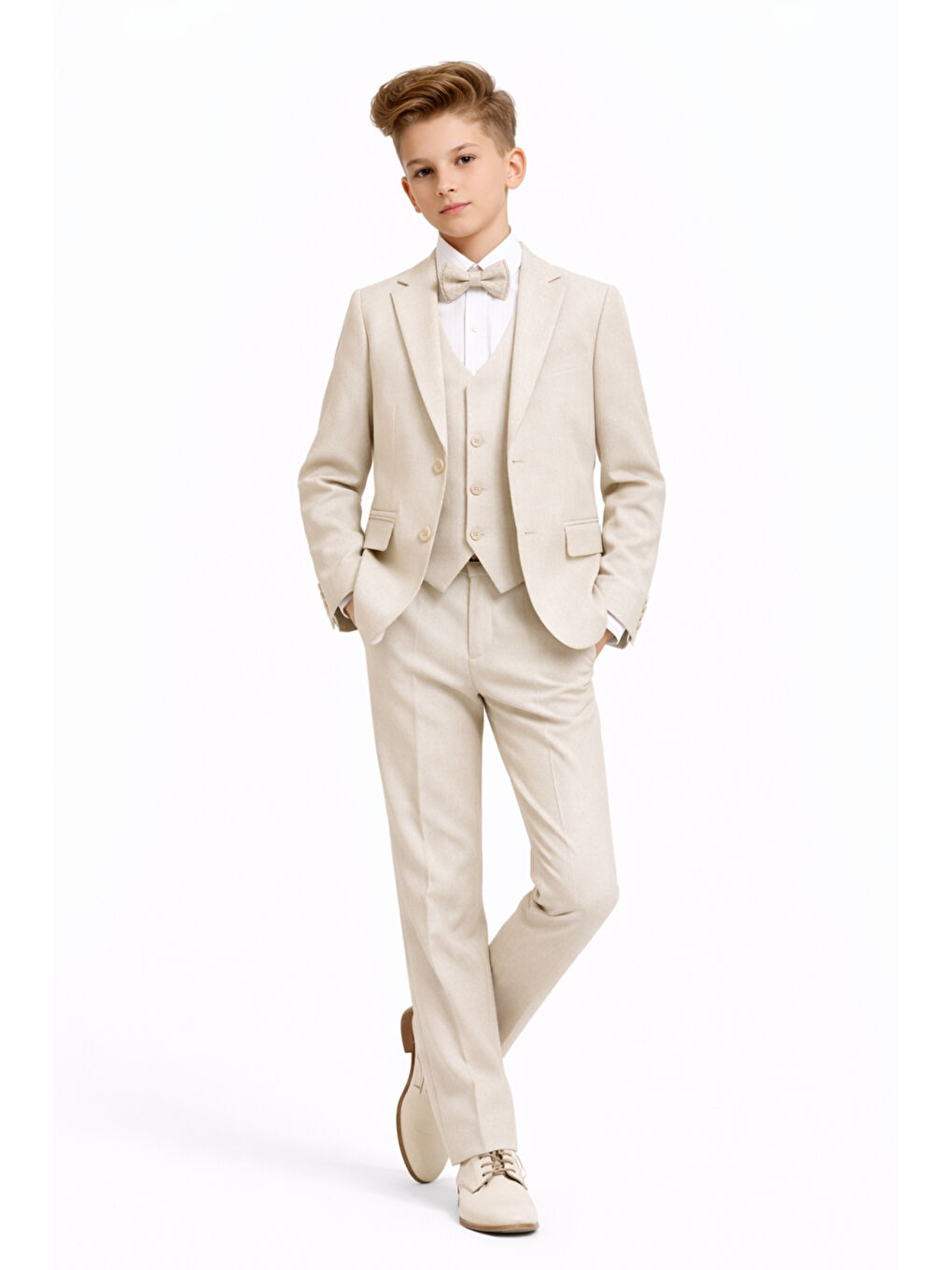 Bej Erkek Çocuk Slim Fit Premium Damatlık Smokin Takım Elbise Ak4000