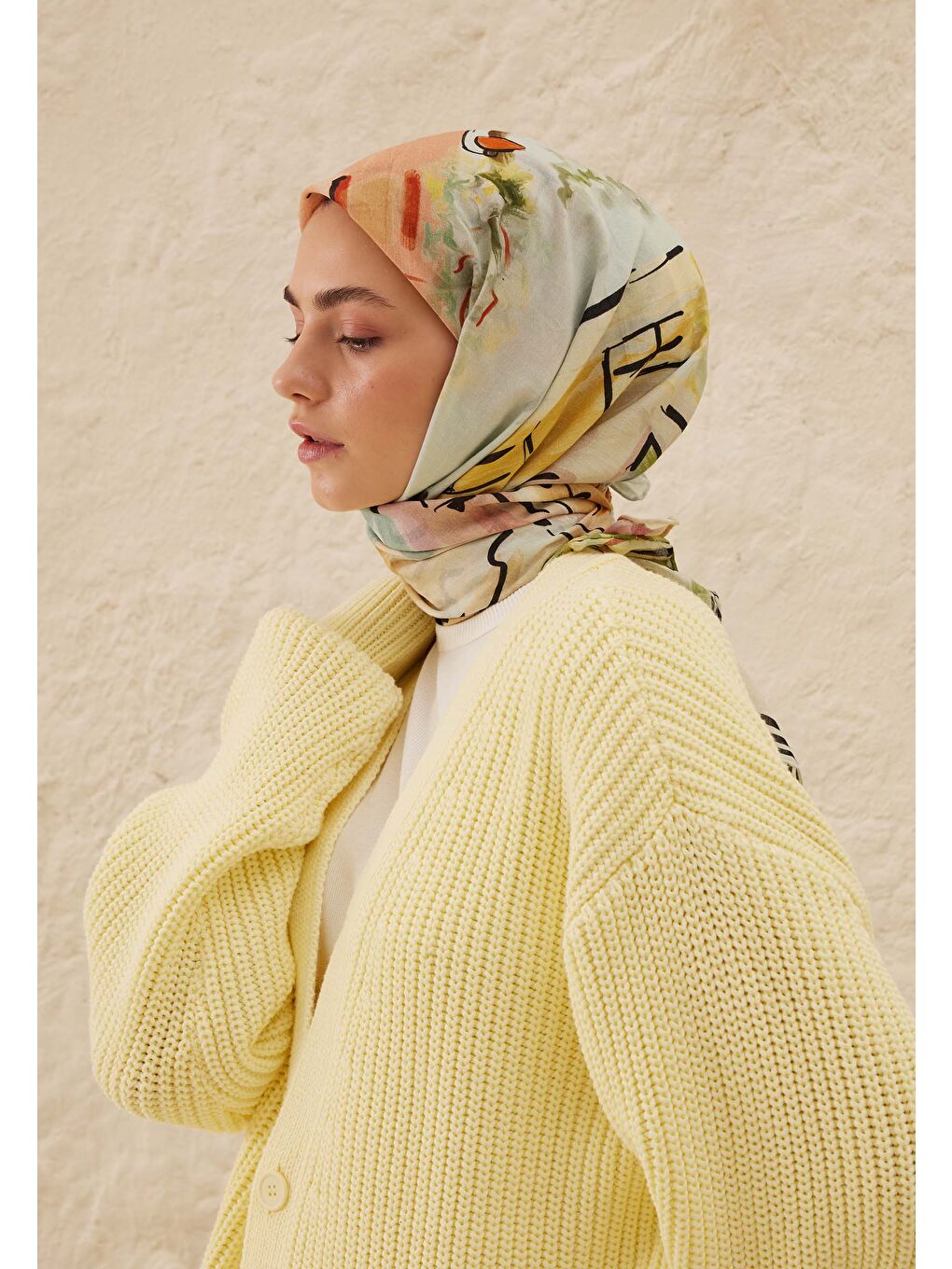 Pembe Amelie Desen Pamuk Vual Eşarp Şeftalı