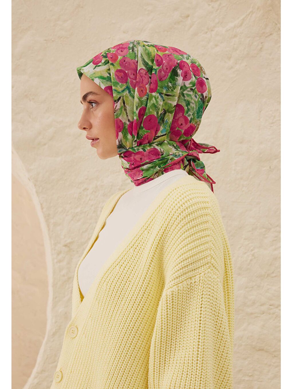 Peach Garden Desen Pamuk Vual Eşarp Pembe-3