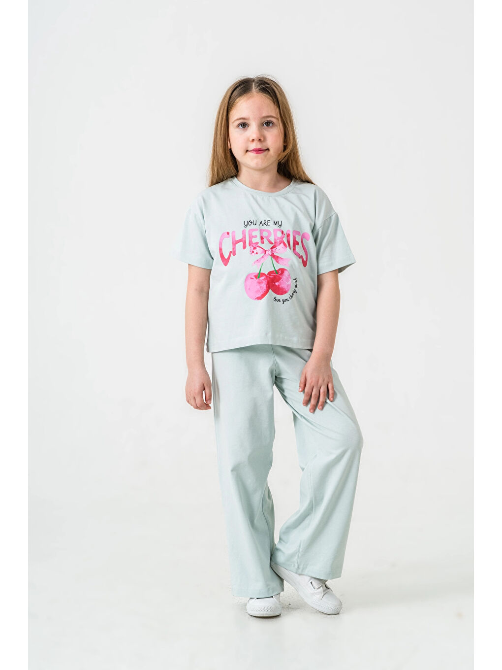 Turkuaz Cherries Baskılı Kız Çocuk Takım 035-1