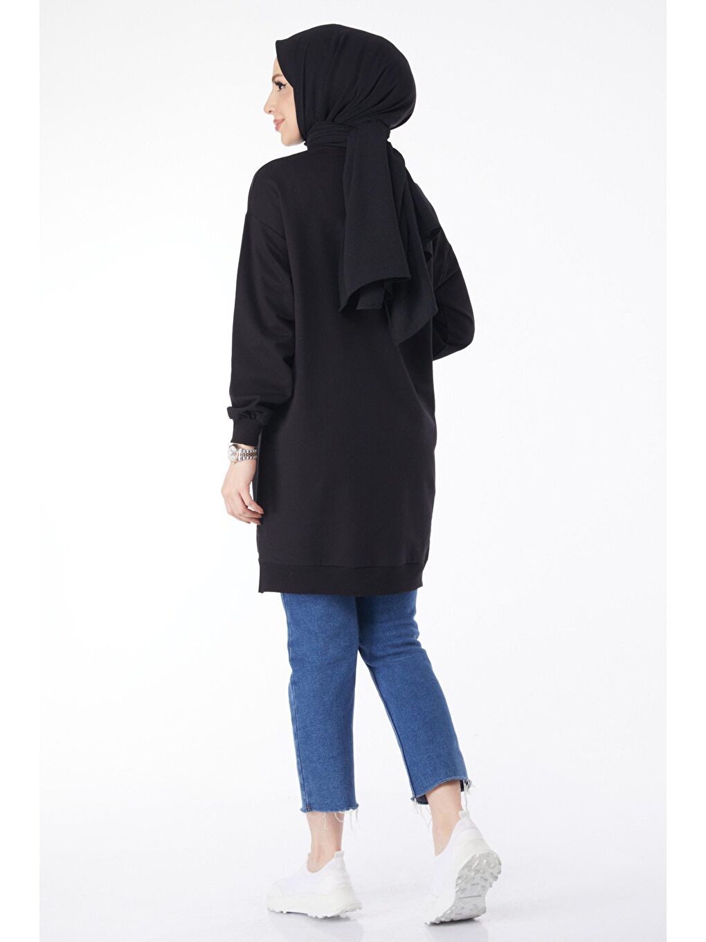 Hakim Yaka Kadın Siyah Baskılı Sweatshirt - 24601-3