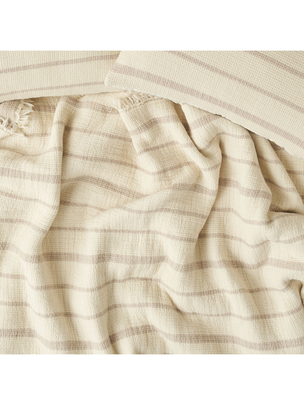 Ekru %100 Pamuk Bahama Müslin Dolgulu Çok Amaçlı Çift Kişilik Yatak Örtüsü Seti Krem (230x250 cm)-1
