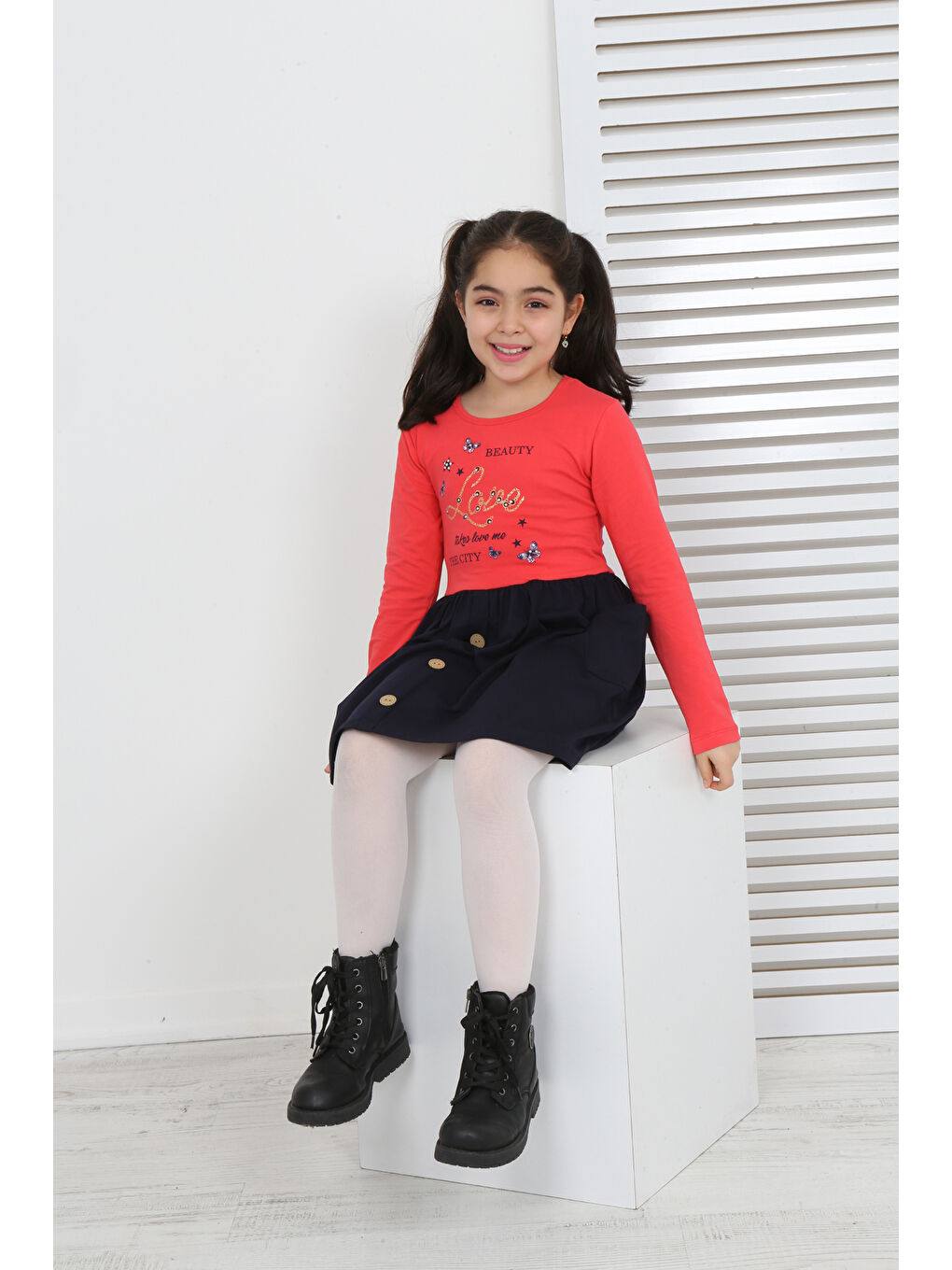 Toontoykids Narçiçeği Kız Çocuk Beauty Love Baskılı Elbise - 1