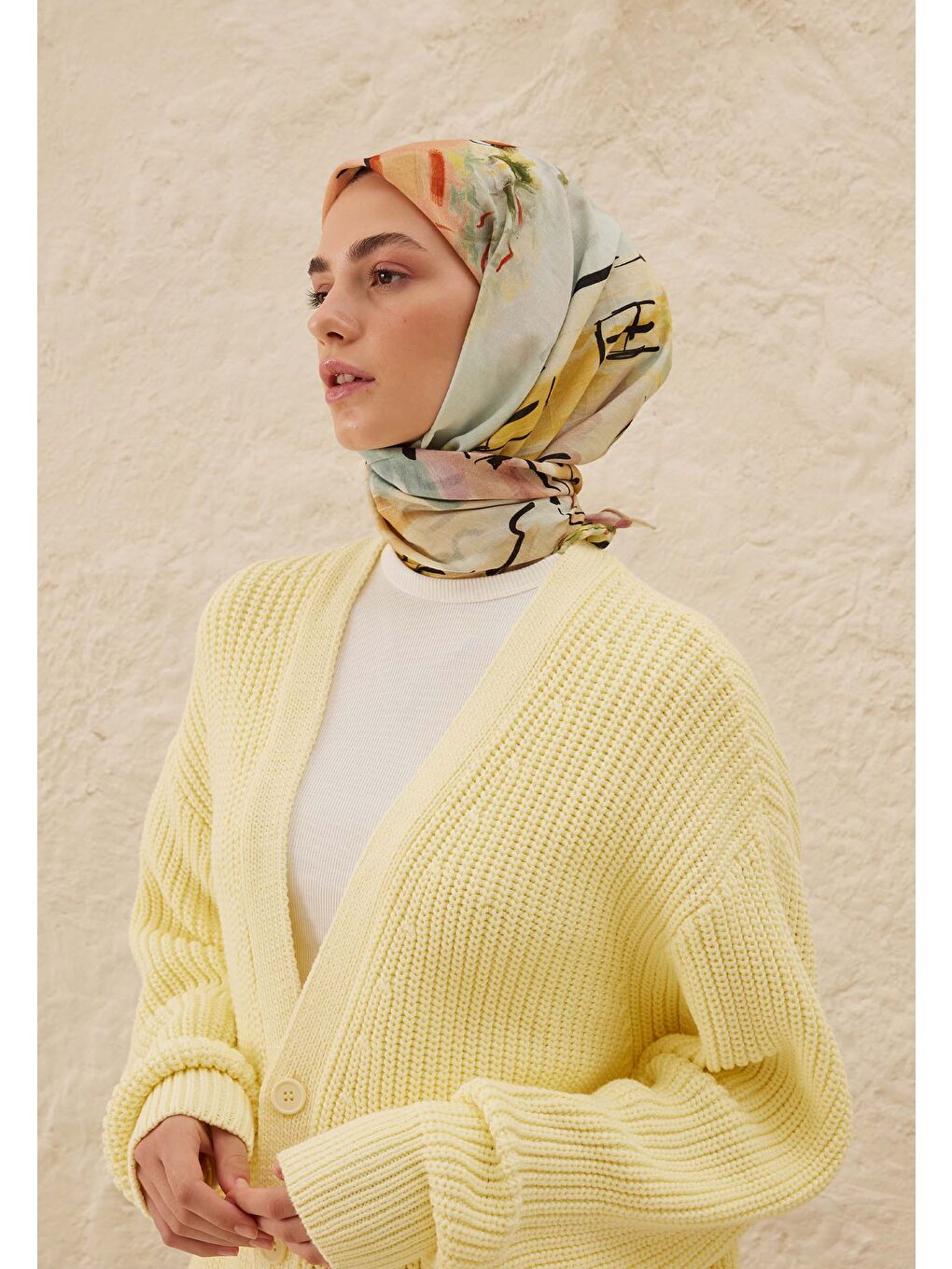 Pembe Amelie Desen Pamuk Vual Eşarp Şeftalı-3