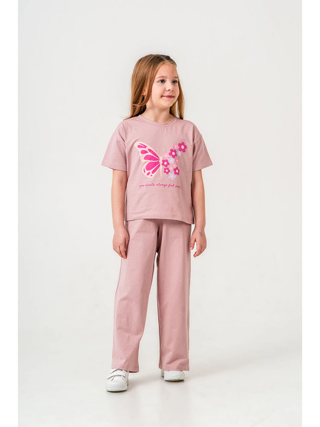 Pembe Kelebek Baskılı Kız Çocuk Takım 034