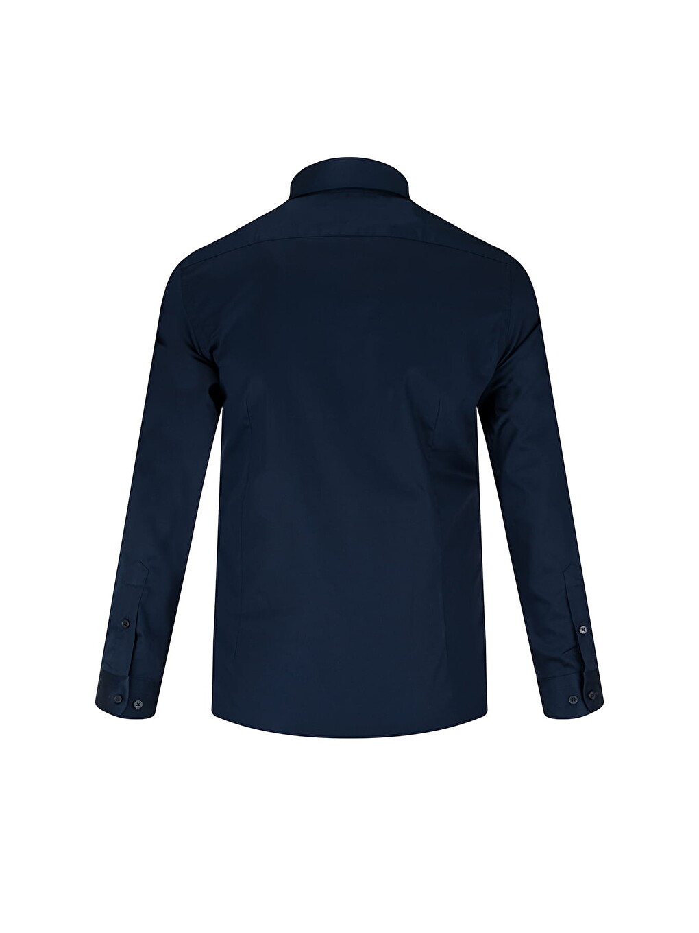 Lacivert Slim Fit Açık İtalyan Yaka Pamuklu Saten Uzun Kollu Gömlek-2