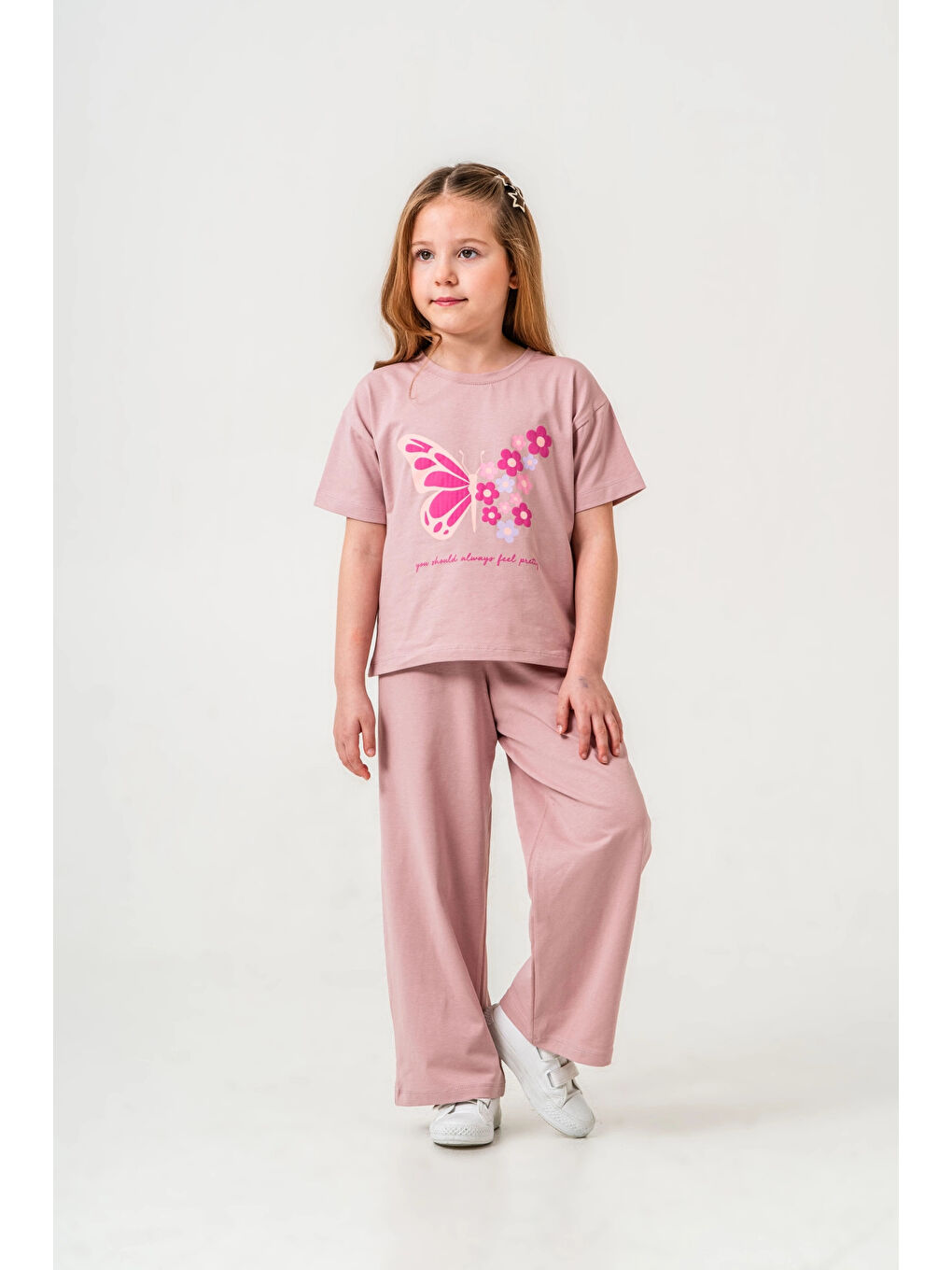Pembe Kelebek Baskılı Kız Çocuk Takım 034-1