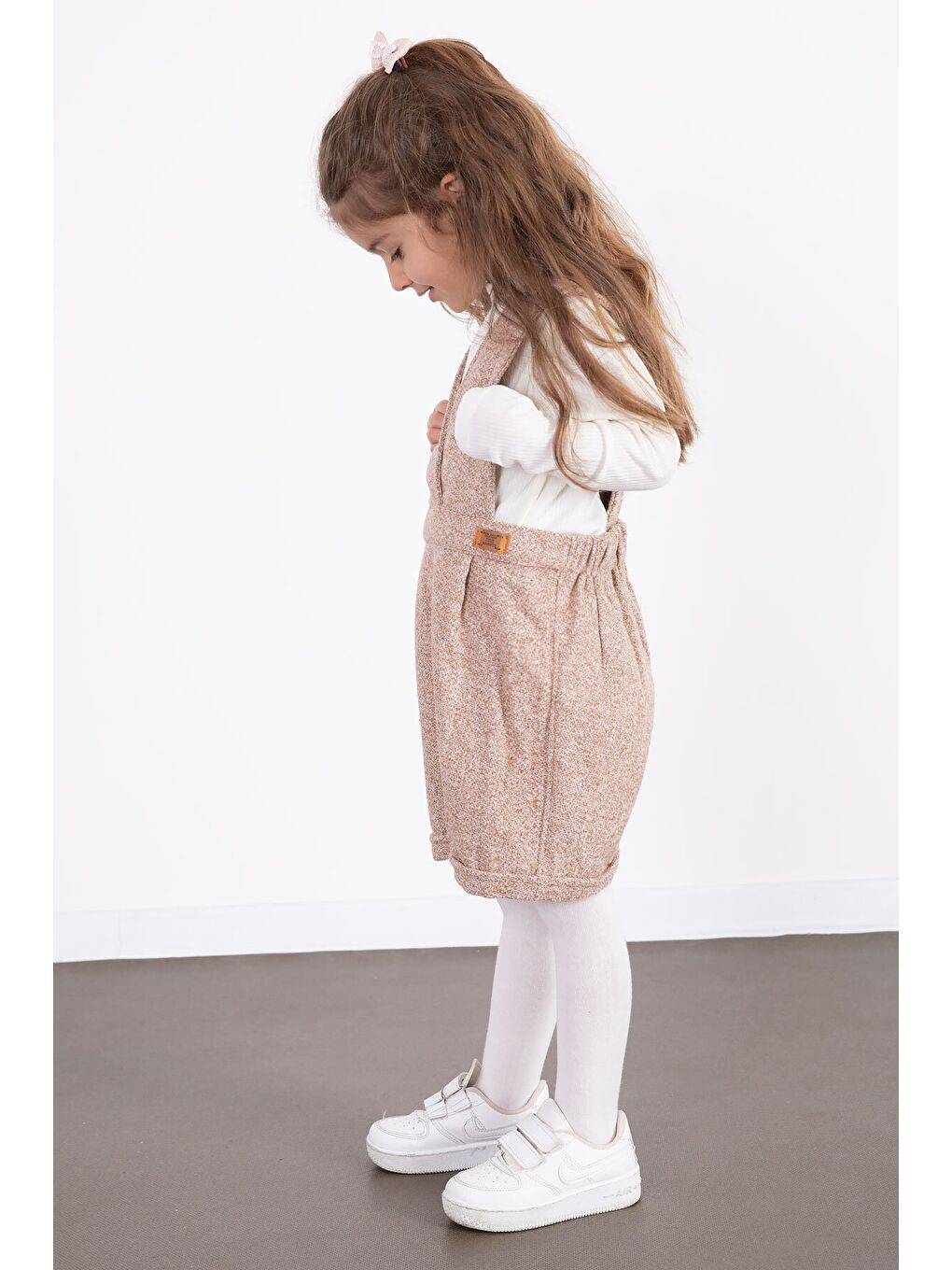 Kahverengi Kız Çocuk Melanj Krem Badili Salopet Takım 22693-2