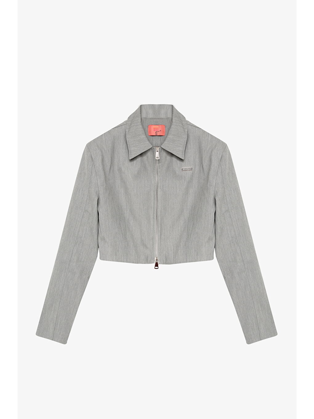 Gömlek Yaka Fermuarlı Kısa Ceket Gri-1