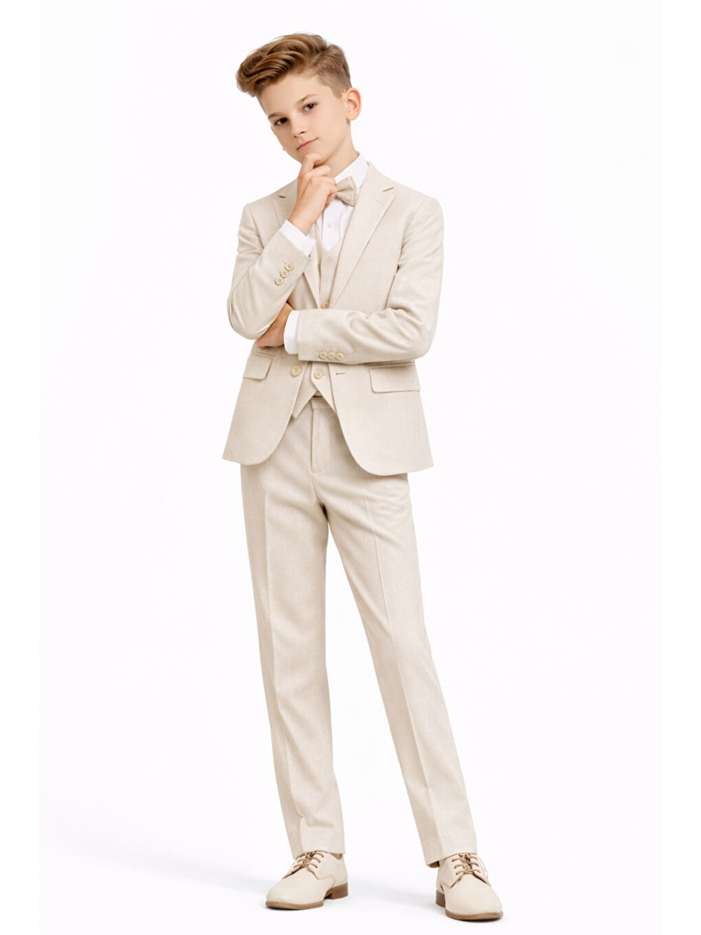 Bej Erkek Çocuk Slim Fit Premium Damatlık Smokin Takım Elbise Ak4000-1