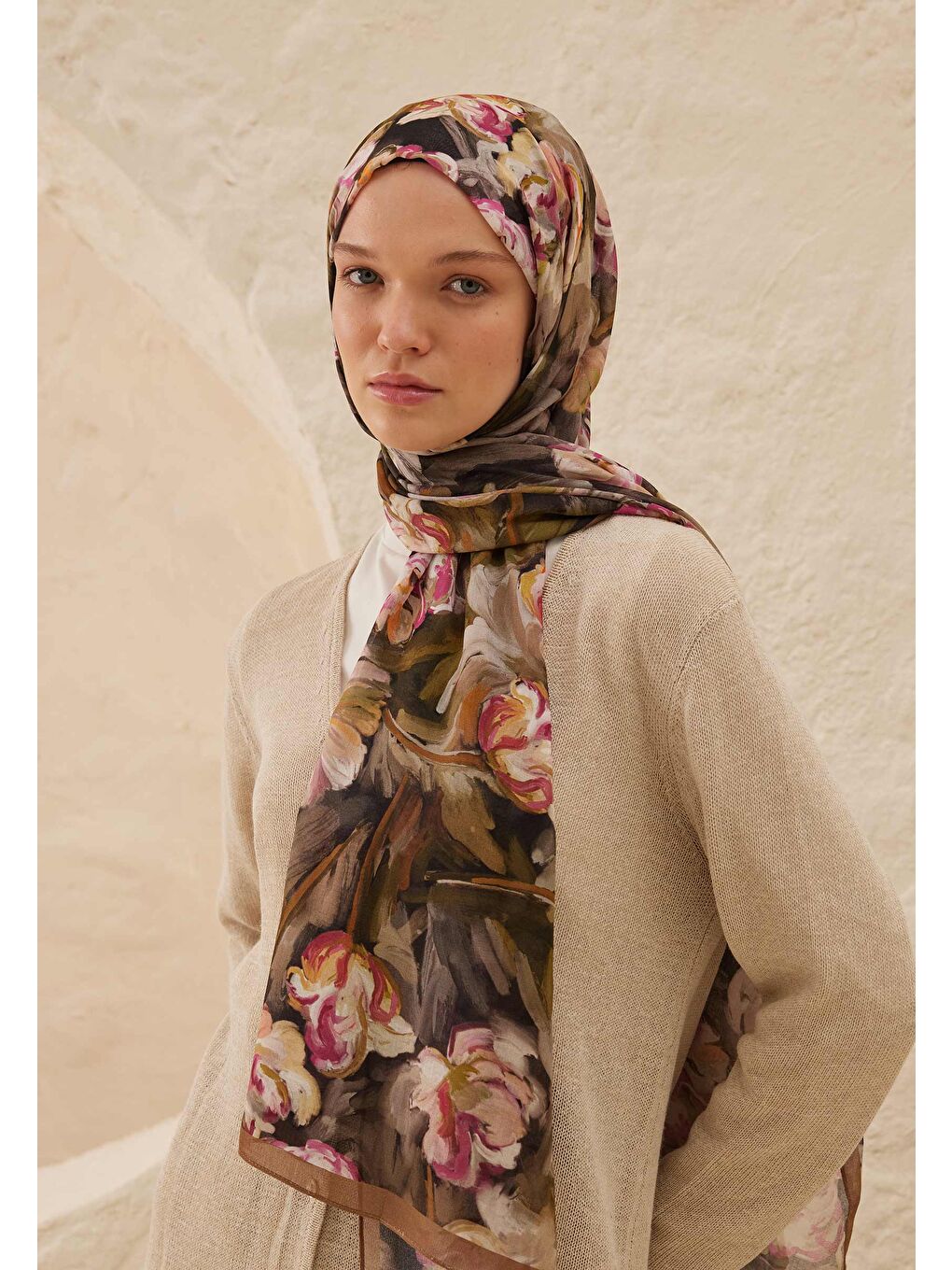 Kahverengi Lavinia Desen Rami Şal Kahve-1