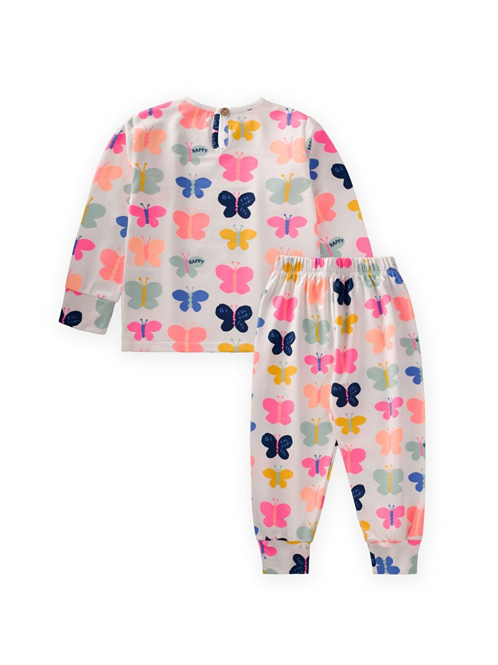 Pembe Desenli Pijama Takım 2-10 Yaş Kelebek Desen-1