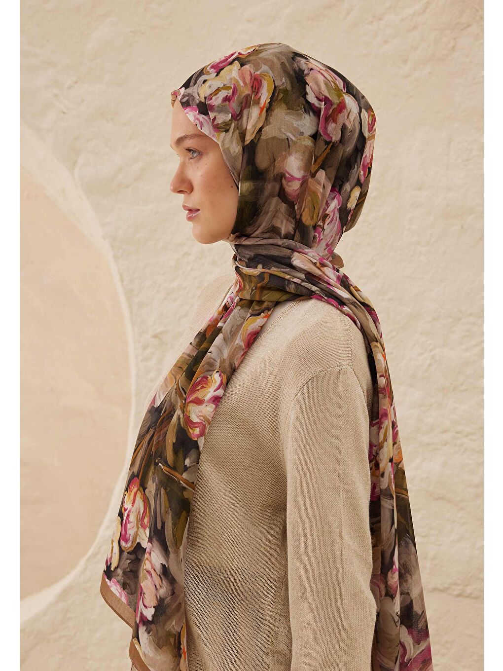 Kahverengi Lavinia Desen Rami Şal Kahve-3