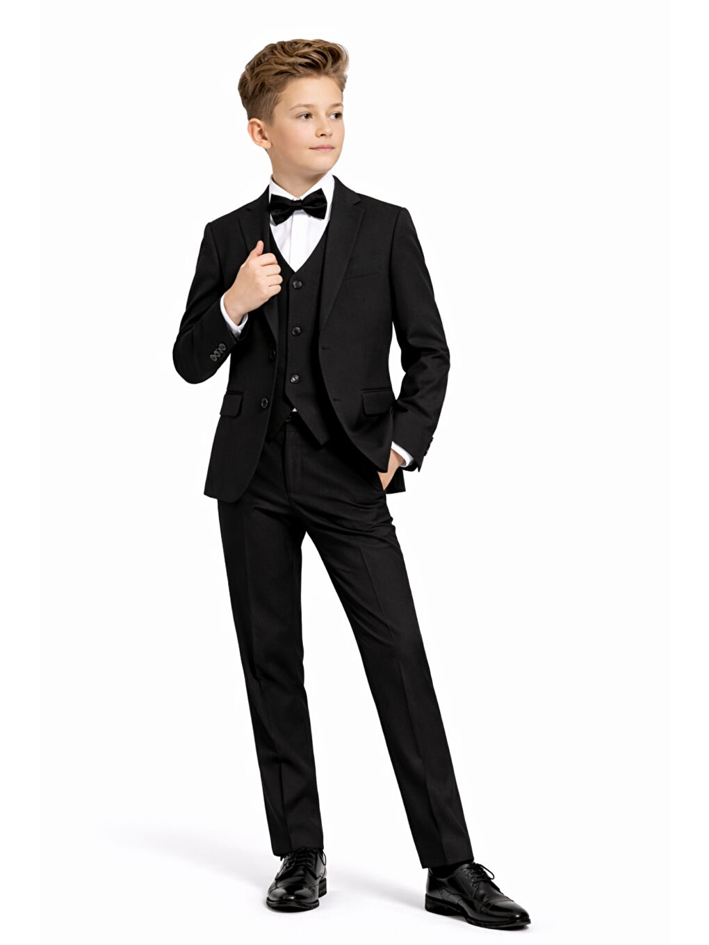 Siyah Erkek Çocuk Slim Fit Premium Damatlık Smokin Takım Elbise Ak4000