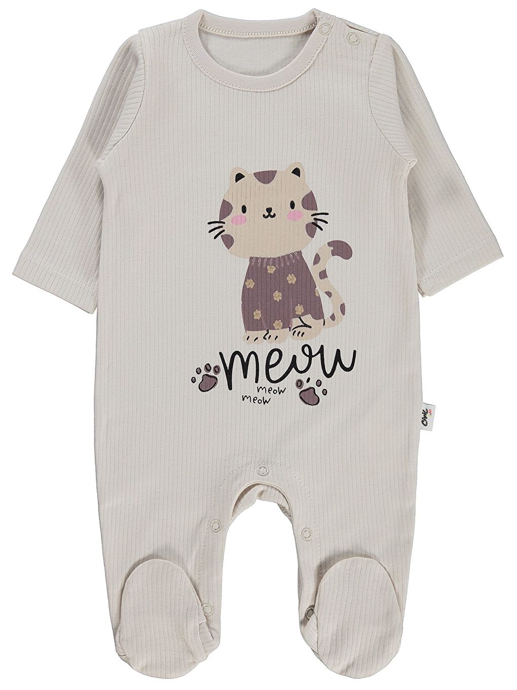 Baby Kedi Baskılı 1-9 Ay Tulum - Bej
